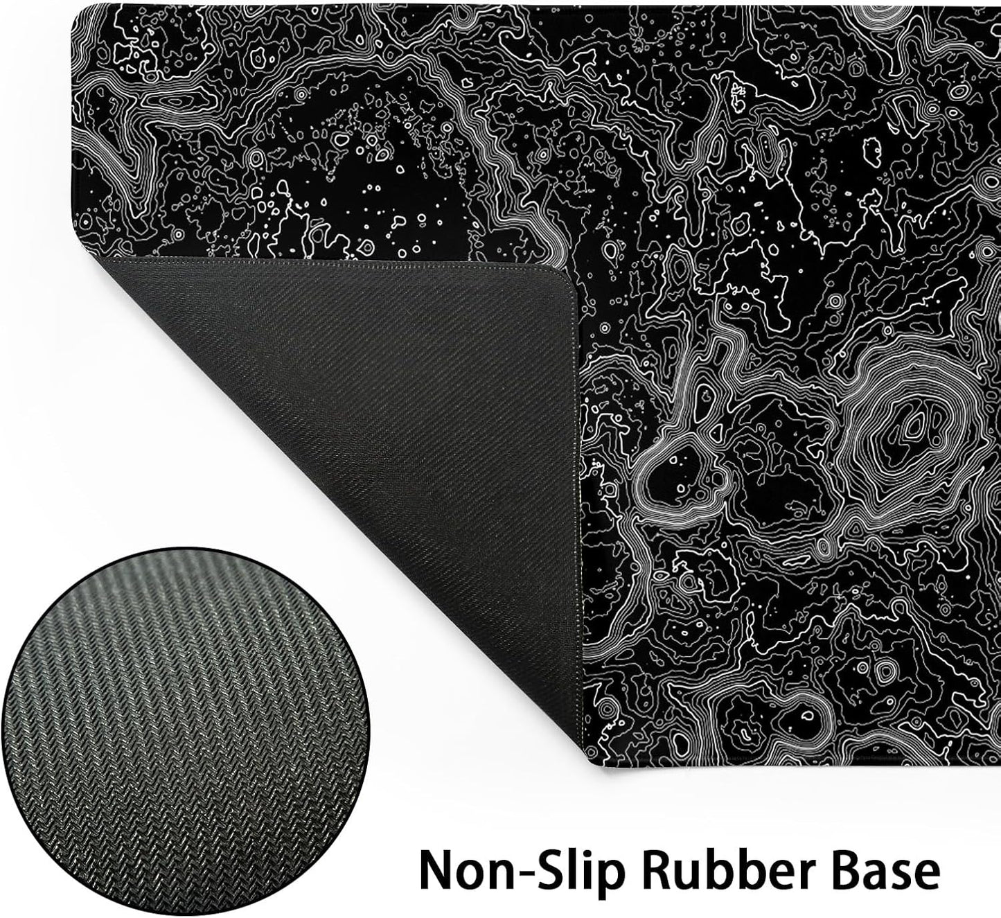 Black Whtie Topographic Gaming Mouse Pad XL Topo Moon Relief Map Extended Large Mat Mousepad Desk Pad Non-Slip Rubber Base Stitched Edge Long Keyboard Playmat for Desk Computer,31.5×11.8 Inch