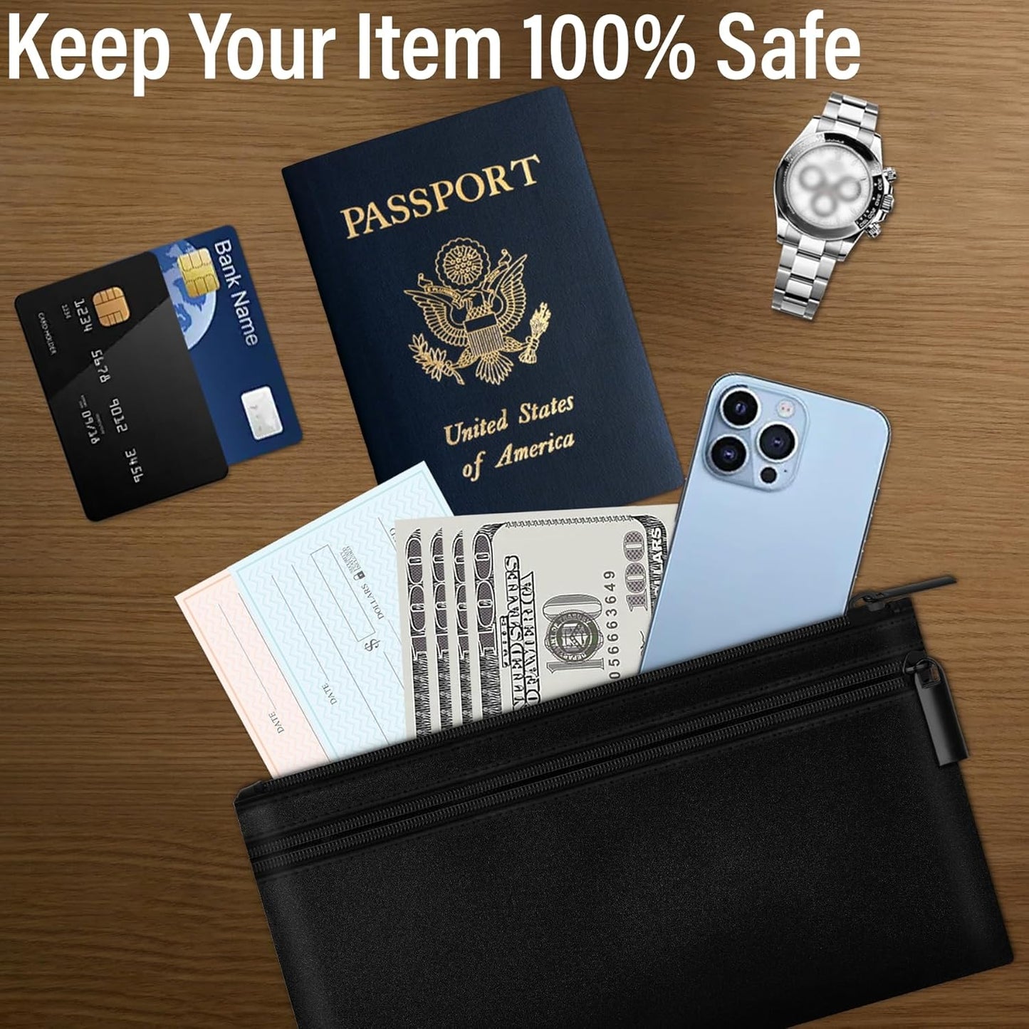 HAUTOCO 4 Pack Money Bag with Zipper 11x6.1 inch Money Pouch with Lined PU Leather Bank Bag Two Pockets Utility Wallet for Cash Check Receipt Coins Cosmetics