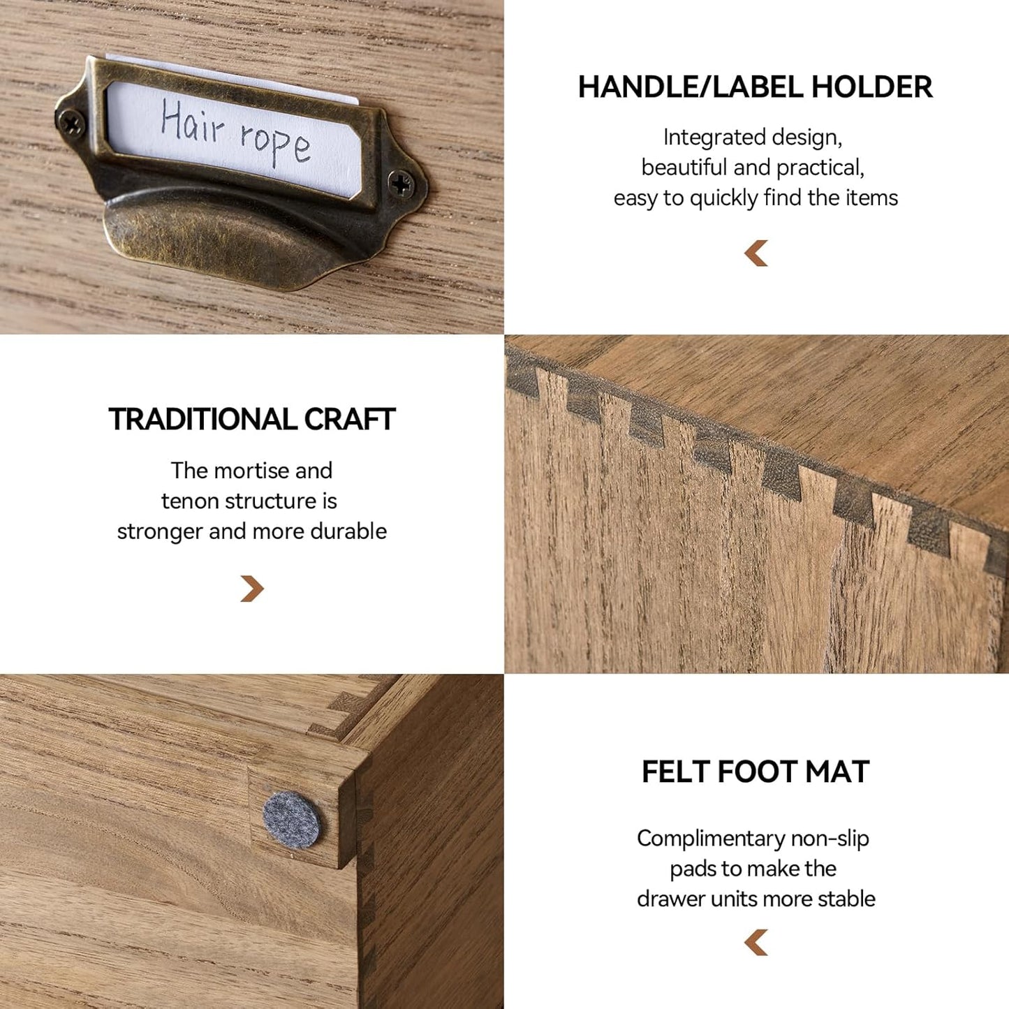 KIRIGEN Wooden Storage Cabinet Organizer Desktop Storage Drawers for Home Office Supplies Dark Brown(4D6CG-DBR)