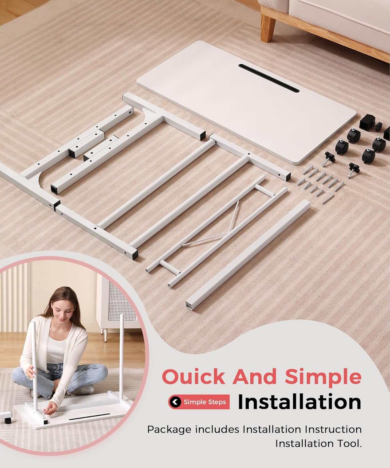 KLSMYHOKI Portable Standing Desk Adjustable Height, Small Computer, Laptop, Mobile Stand Up Rolling Desk with Wheels, Table for Home Office, 16"x31.5" Height 27"-43.5", White