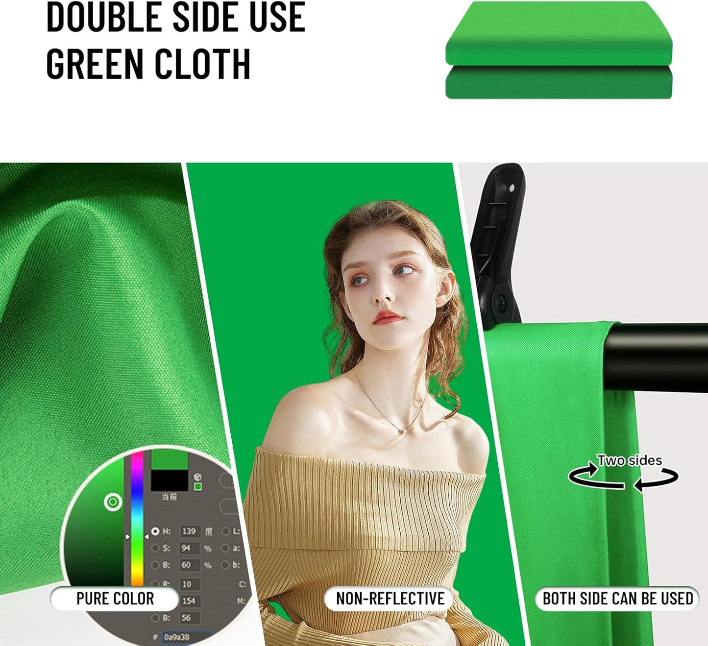 BEIYANG 10 X10 FT Green Backdrop Cloth for Photography, Large Green Screen Background for Photoshoot, Cloth Fabric Curtain Chromakey Video Photoshoot Studio YouTube Conference Streaming