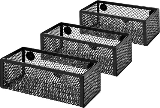 Amazon Basics Magnetic storage Bins, Office Caddy Storage, Black, Pack of 3, 6" x 2.5" x 2.2"