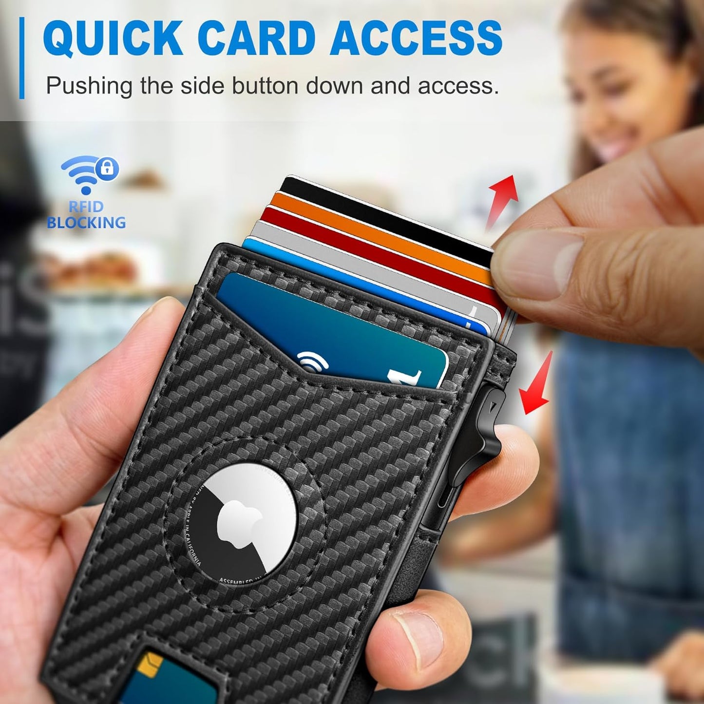 Airtag Wallet for Men,with Money Clip Gift Boxed,Slim Front Pocket Wallet RFID Blocking Metal Case Smart Pop-up Credit Card Holder in Magnetic Leather Flip