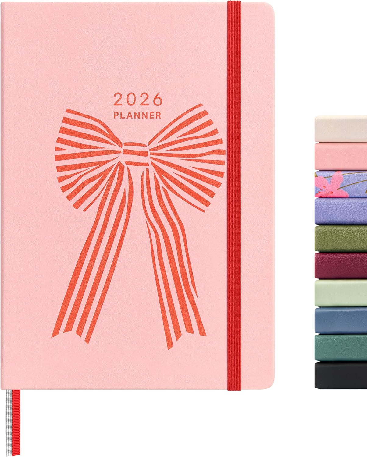 And Per Se 2026 Planner with Pattern-Daily, Weekly & 15-Monthly Leather Hardcover Planner, 5.7" x 8", Daily Schedule, Monthly Tabs, 100 GSM Thick Paper, Back Pocket(Bowknot Pattern)