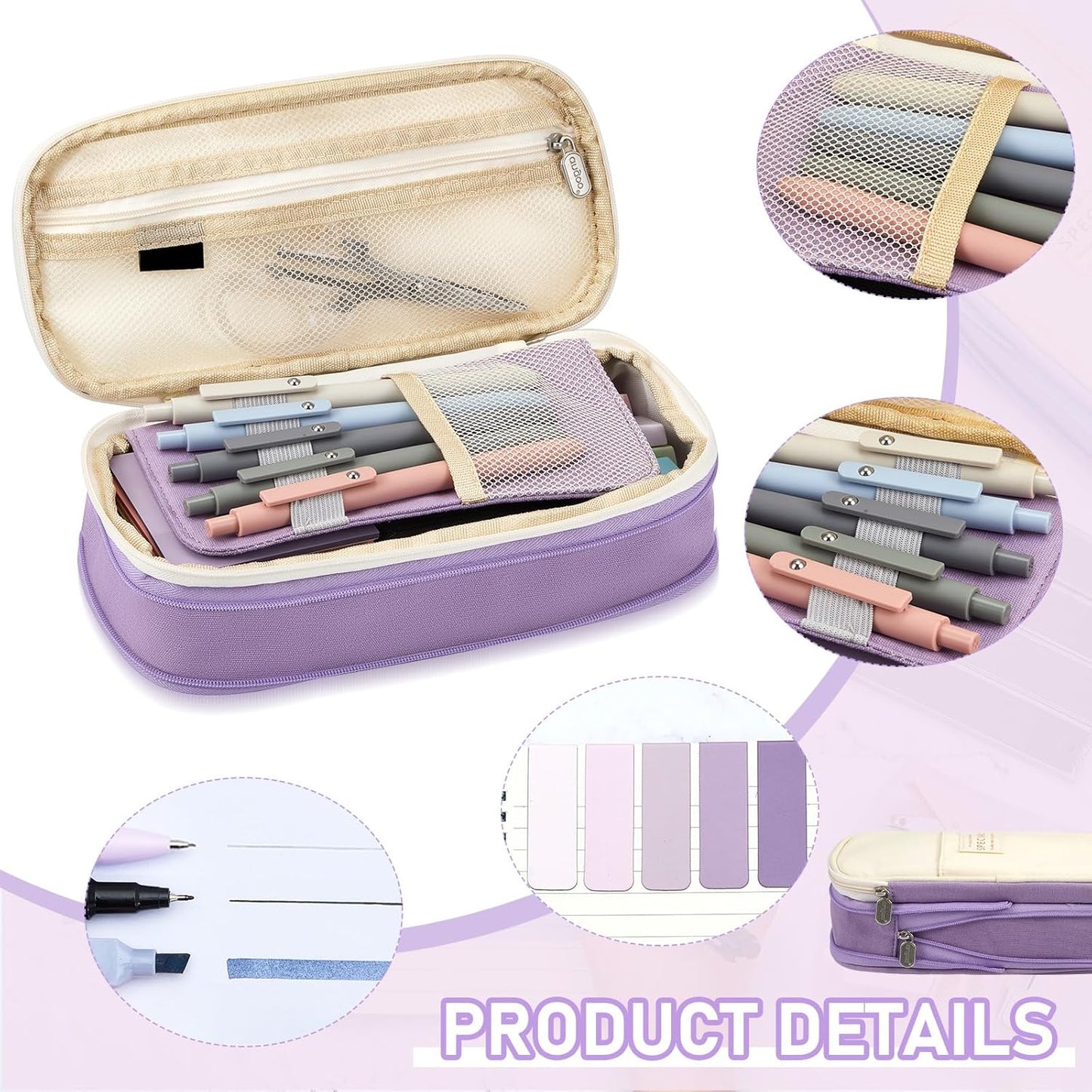 60 Pcs Aesthetic Book Annotation Kit School Supplies Cute Pencil Case with Highlighter Gel Pen Mechanical Pencil Magnetic Bookmarks Transparent Sticky Note Tabs Student Stationary(Purple)