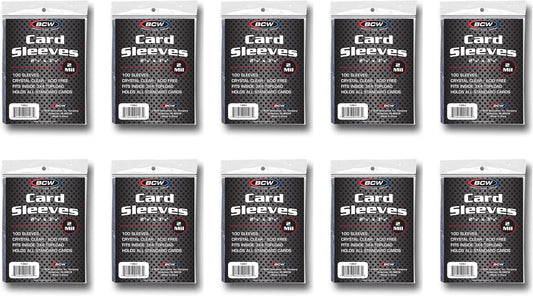 BCW Standard Card Sleeves - Penny Sleeves 2 5/8 x 3 5/8 | 1000 Clear Trading Card Sleeves | Card Protector Sleeves for Baseball, Sports & Trading Cards | 10 Packs of 100 Each