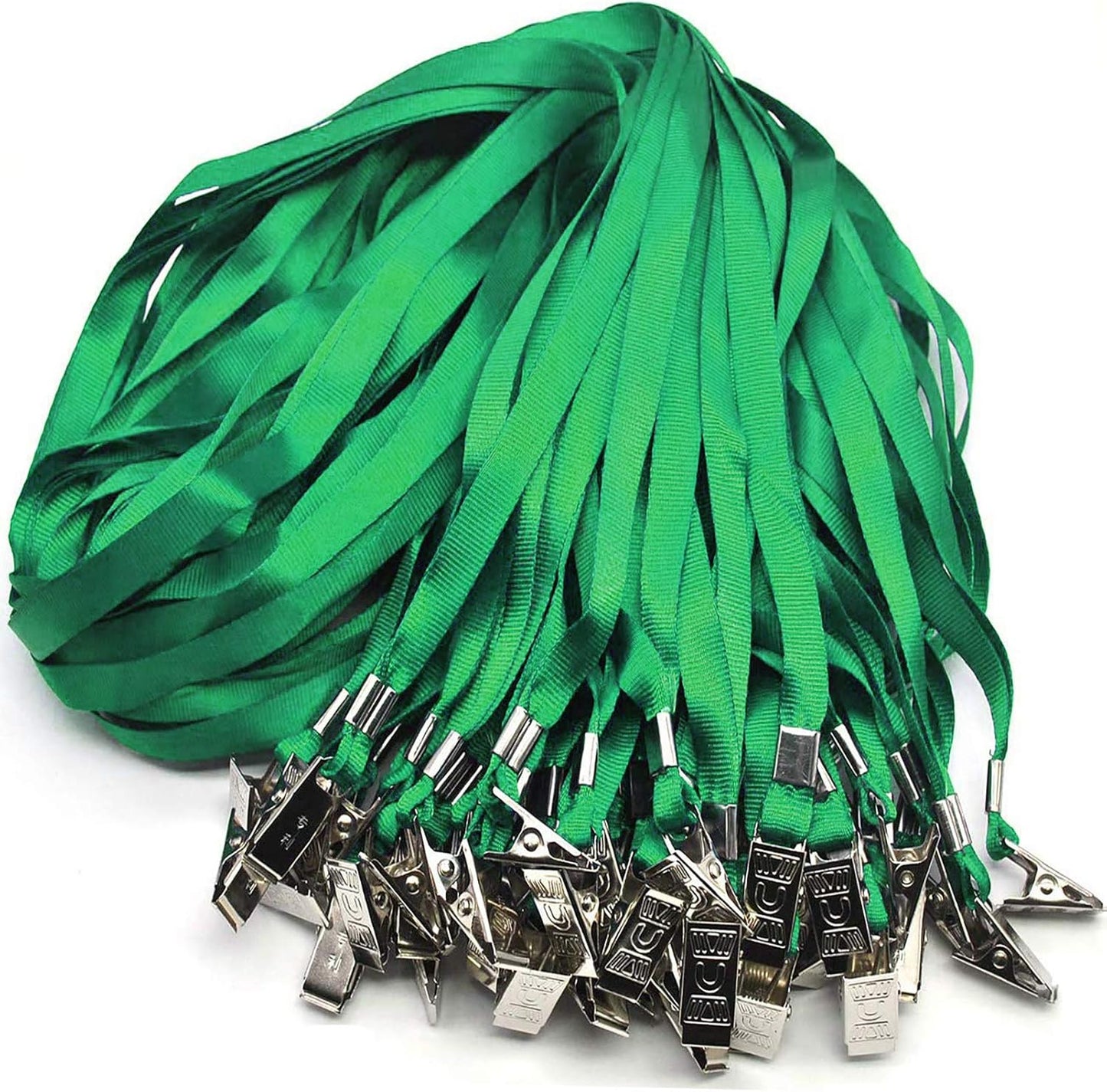 Beebel Green Lanyards 100 Pack Nylon Flat Badge Lanyard for Id Badge Name Tag (Green, 100 Pack)