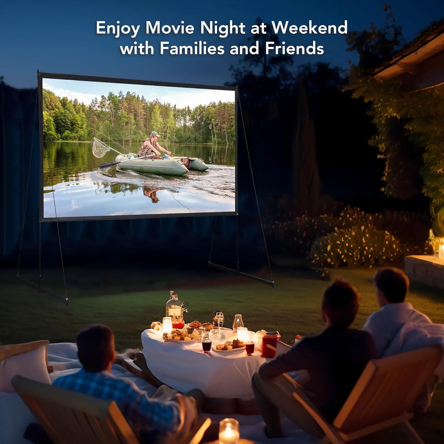 120" Detachable Projector Screen and Stand Outdoor Portable Movie Projection 16:9 4K HD Home Theater Camping Backyard Cinema with Carry Bag