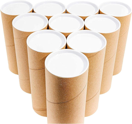 Juvale 10-Pack Mailing Tubes & Caps - 3 x 7 in Brown Mailer - Durable 3-Ply Spiral Round Cardboard Cylinder for Crafts & Secure Packaging