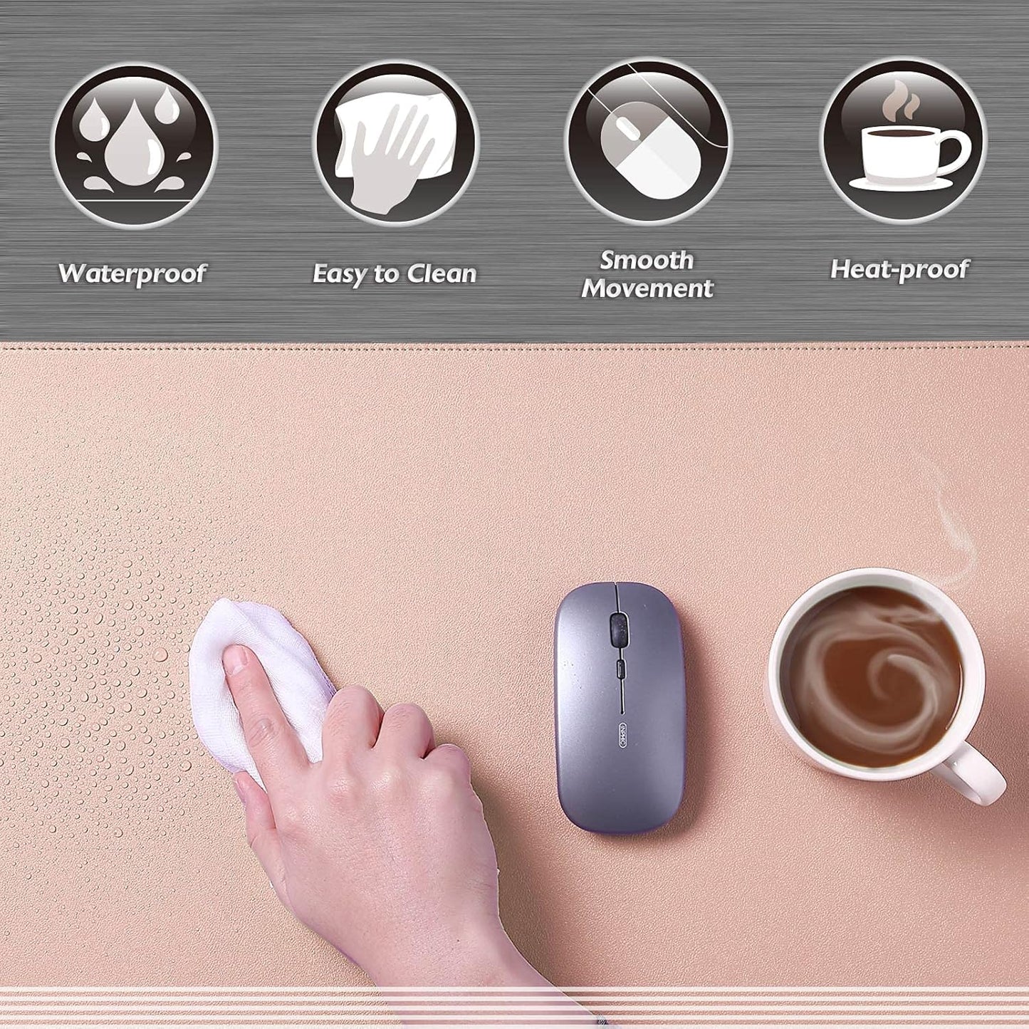 K KNODEL Desk Mat, Blotter, Dual-Sided Office Desk Pad, Waterproof Desk Mat for Desktop, Desk Blotters, PVC Leather Pad Protector (Pink, 35.4" x 17")