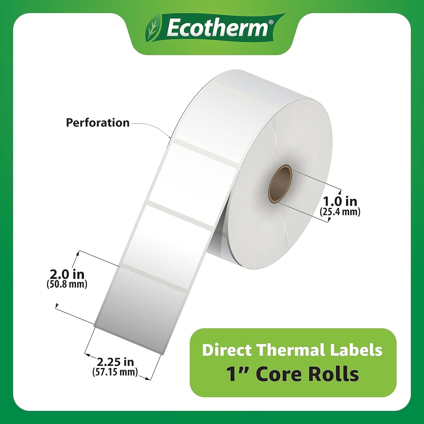 2.25" x 2" Thermal Labels | 6 Rolls | 8220 Labels | fits Zebra, Munbyn, Rollo, Godex, Arkscan, iDPRT, Offnova Thermal Label Printers and More | Blank White Adhesive Stickers by Ecotherm