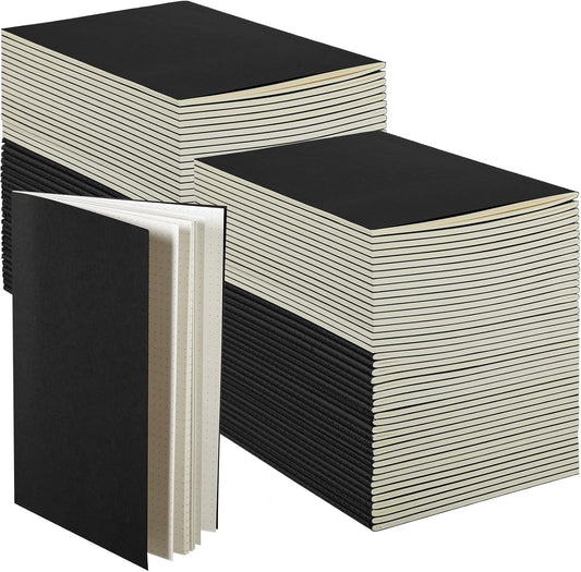 100 Pcs Kraft Notebook Journals 5.5 Inch x 8.3 Inch A5 Softcover Notebooks Bulk for Writing Sketch Office Notepad with 60 Pages 30 Sheets (Black,Dot)