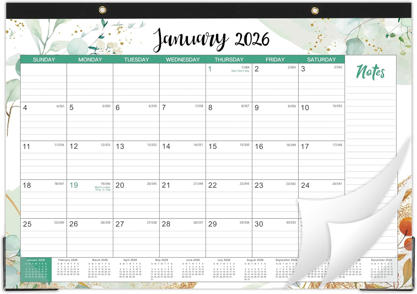 2026 Desk Calendar - Desk Calendar from January 2026 - December 2026, 12" x 17", 12 Monthly Calendar, 2026 Calendars with Protector Corner, Large Blocks
