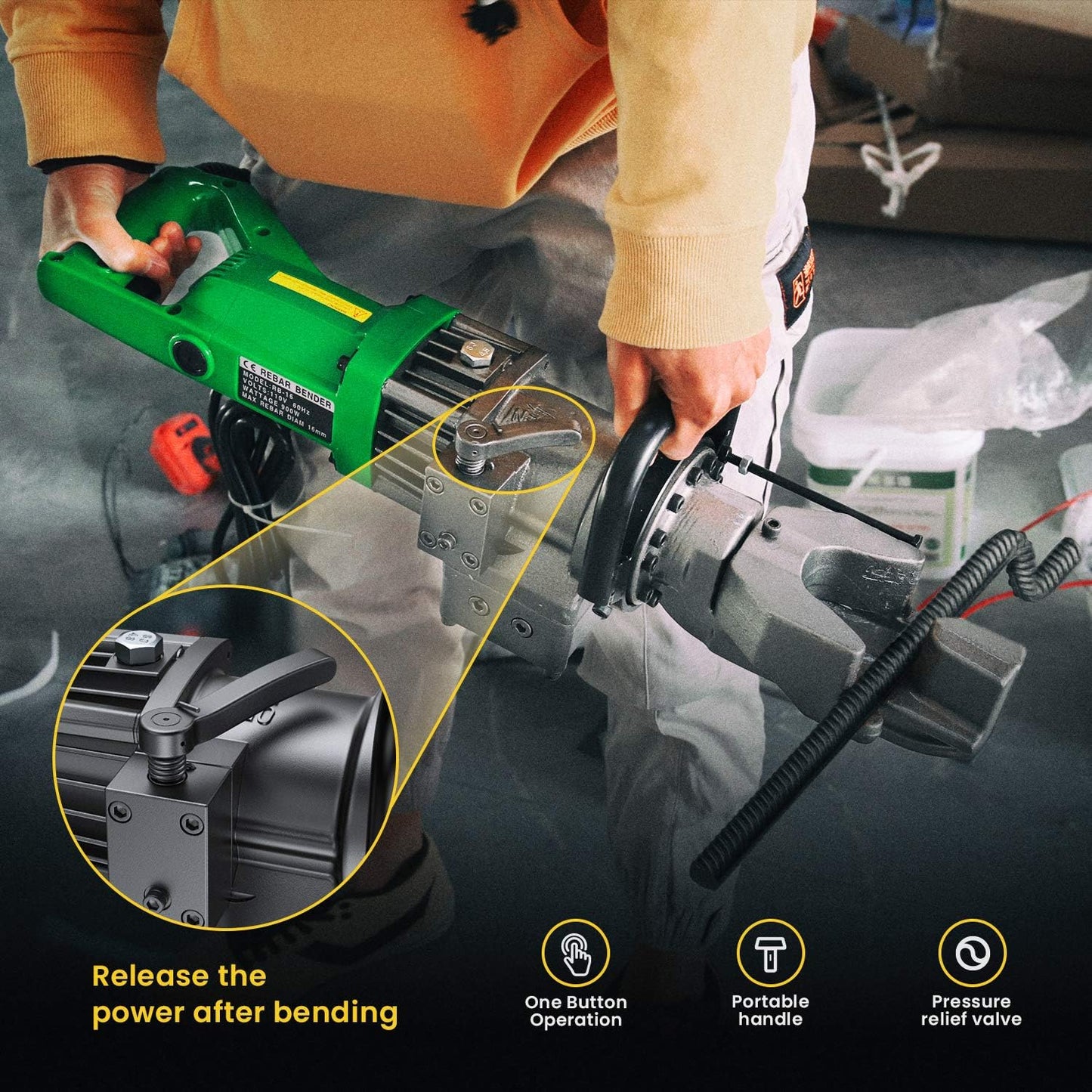 Anbull 900W Electric Rebar Bender,Hydraulic Rebar Bending Maching Bending up to 5/8 Inch #5 16mm Rebar, Bending Angle 0-130 Degrees, Rebar Bending Machine with Positioning Bolt