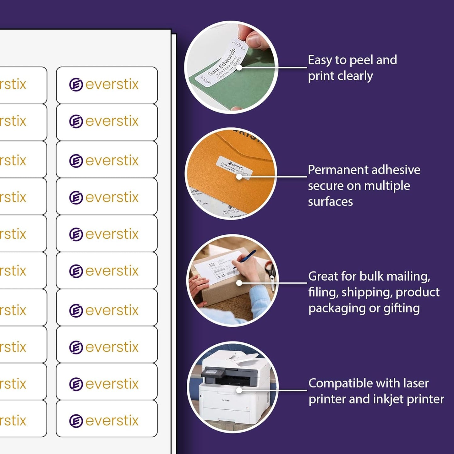 1" x 2-5/8", 25 Sheets, 750 Mailing Address Labels, White Sticker Labels for Laser & Inkjet Printers, Permanent Adhesive