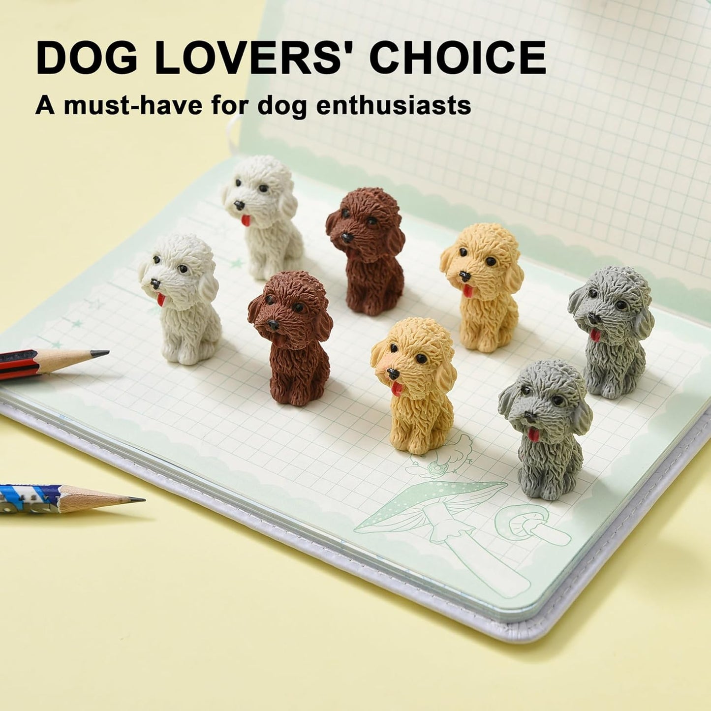 24Pcs Pencil Top Erasers for Kids, Dog Pencil Erasers Toppers Bulk, Cute Cap Erasers for Party Favors Classroom Rewards