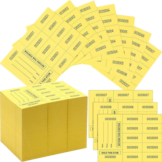 Kosiz 1000 Sheet 10 Bid Raffle Tickets Chinese Auction Tickets Sheets Auction Fundraiser Ticket Numbered with Name and Phone Number Per Sheet Raffle Tags for Silent Bidding (Yellow)