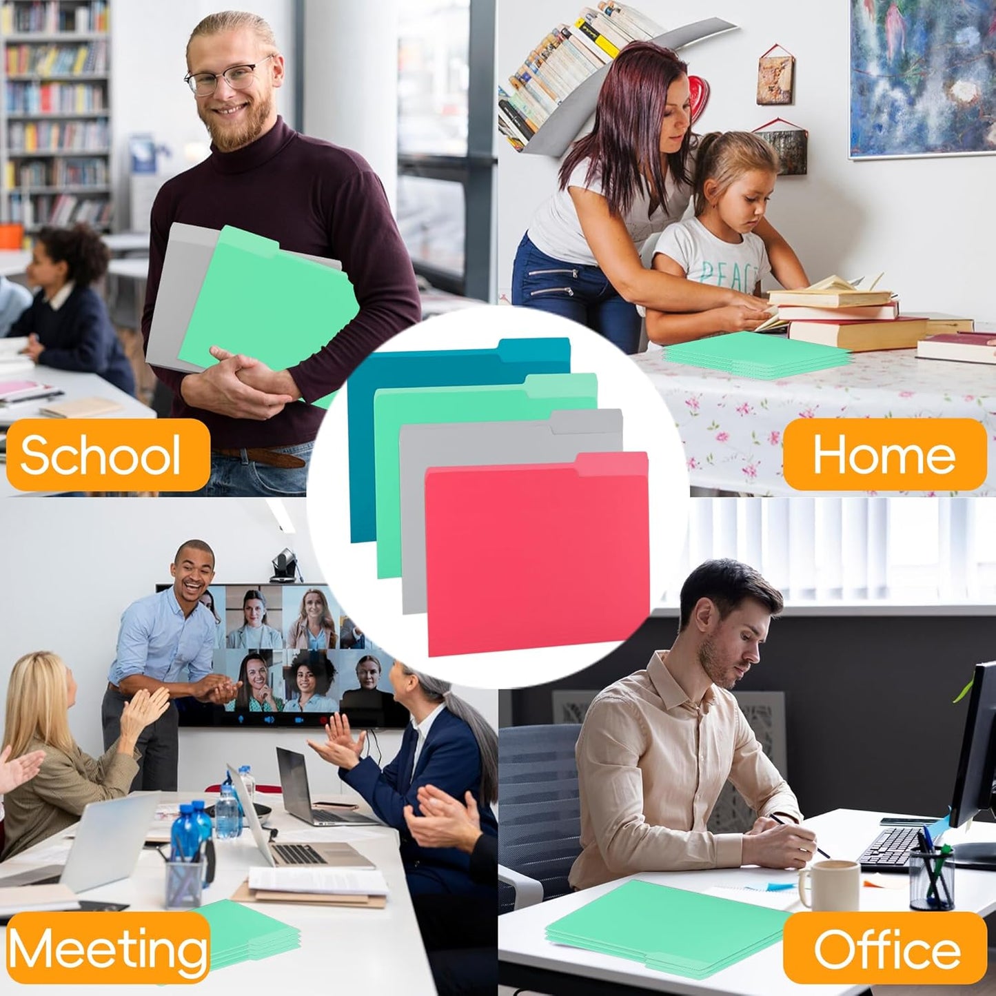 100 Packs File Folder,Light Green File Folders Letter Size,1/3-Cut Tabs,8.5x11 Inch File Folders for Office,School and Home,Organizer Documents