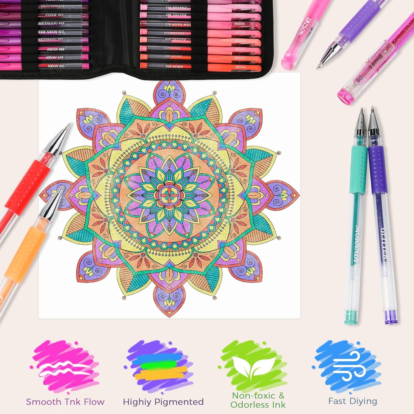 400 Pack Gel Pens for Adult Coloring Book, 200 Artist Colored Pens With 200 Refills, Fine Tip Metallic Glitter Gel Pens for Drawing Doodling Journaling Craft Art Supplies