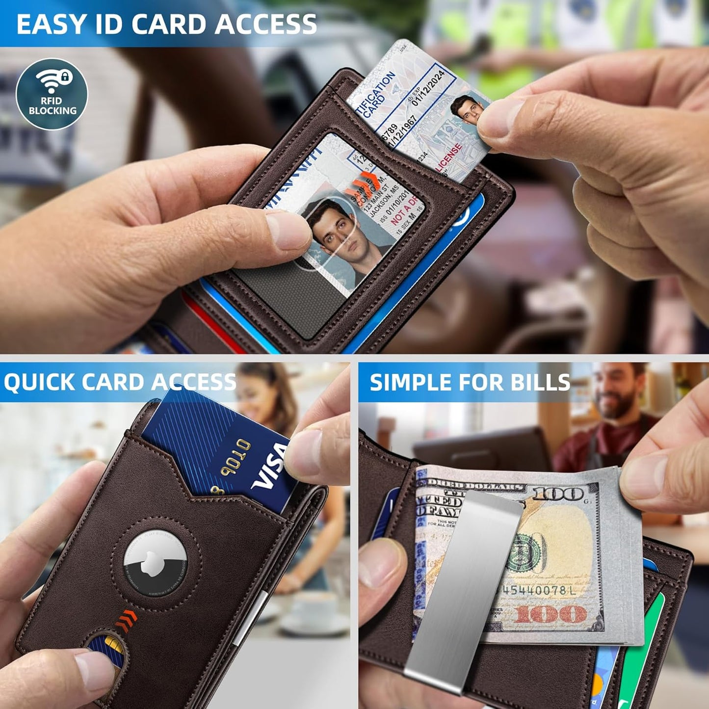 Airtag Wallet for Men,with Money Clip 11 Cards Slim Front Pocket Leather RFID Blocking Wallet with Gift Box