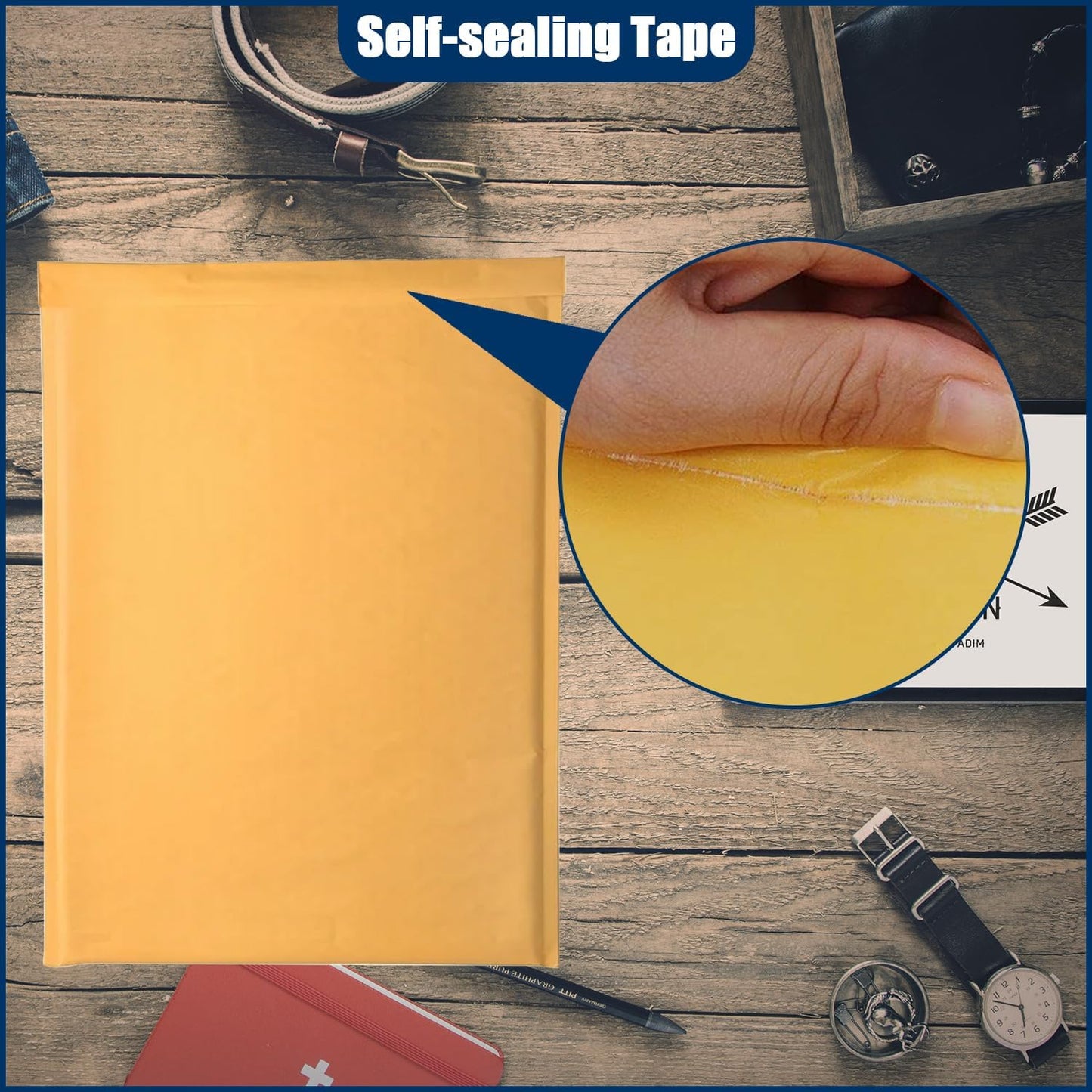 10.5in x 15in Kraft bubble mailer, ziplock mailer, yellow padded envelope, corporate waterproof padded bubble mailer for shipping, mailing, packaging (25PCS)