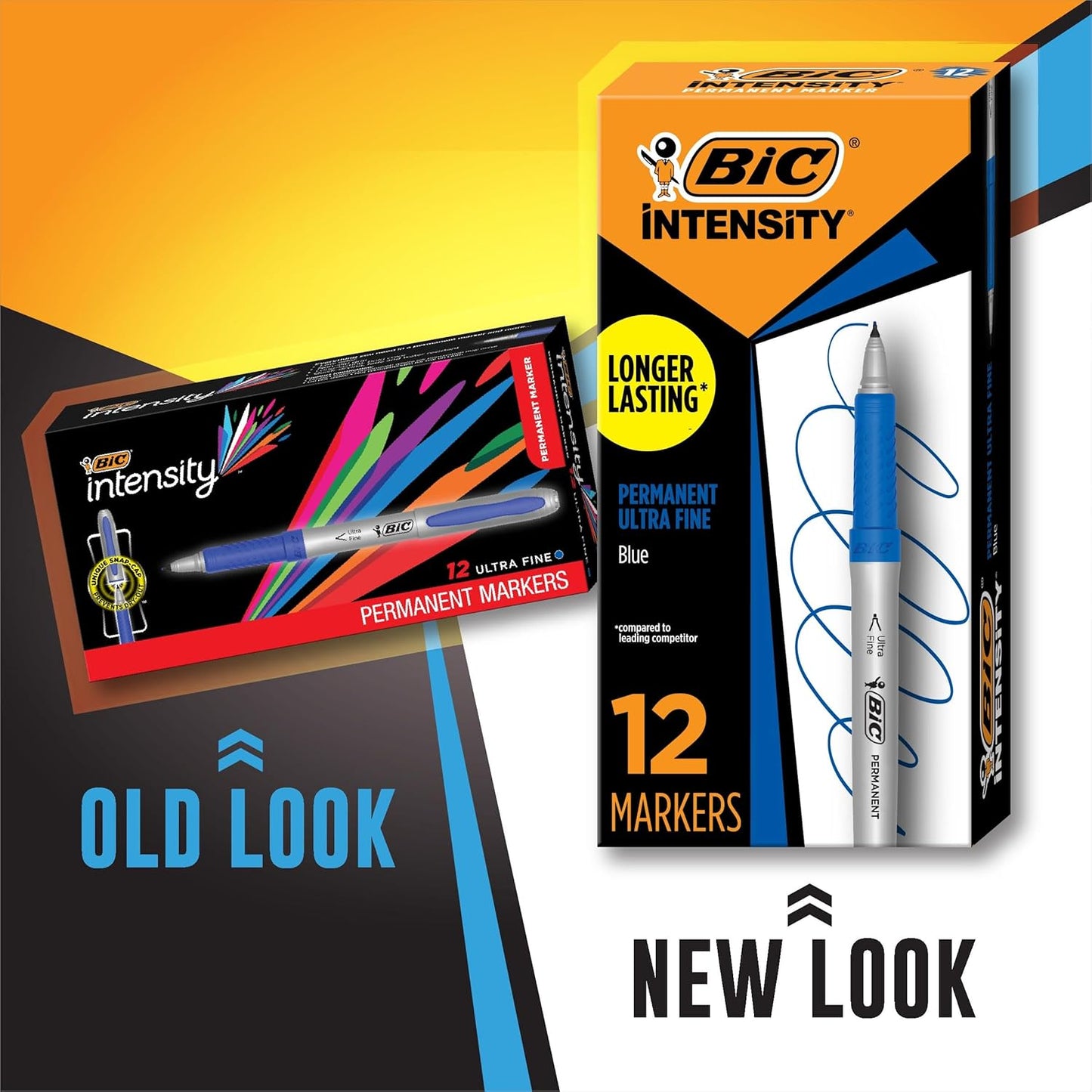 BIC Intensity Blue Permanent Markers, Ultra Fine Point, 12-Count Pack of Blue Markers With Non-Slip Grip for Comfort and Control