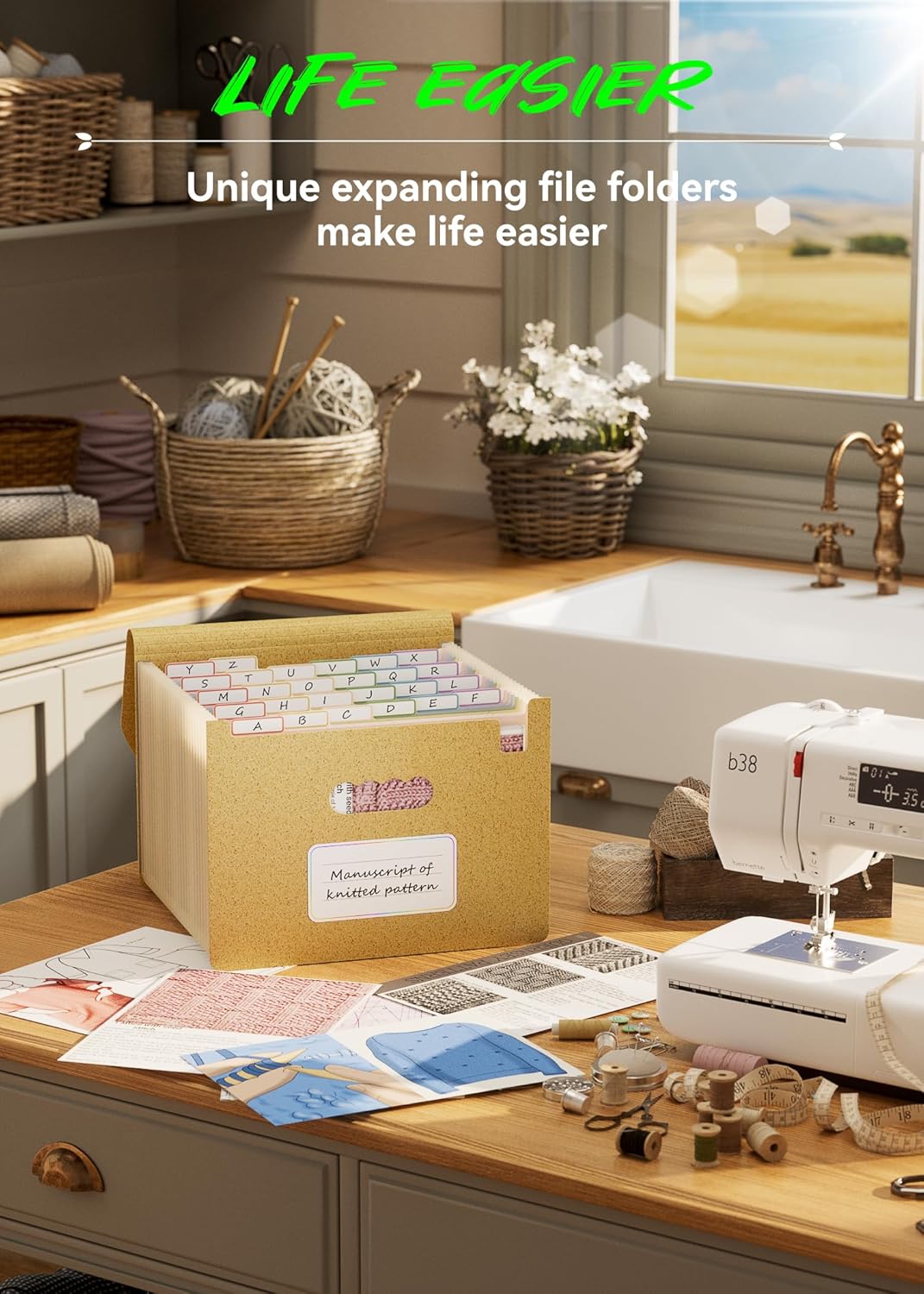 Accordion File Organizer, 26 Pockets Wheat Straw Expanding File Folder, Monthly Bill Receipt Organizer, A-Z Tabs, 100% BPA Free, Return to Nature, Healthy Living, Letter/A4 Size-Wheat Yellow