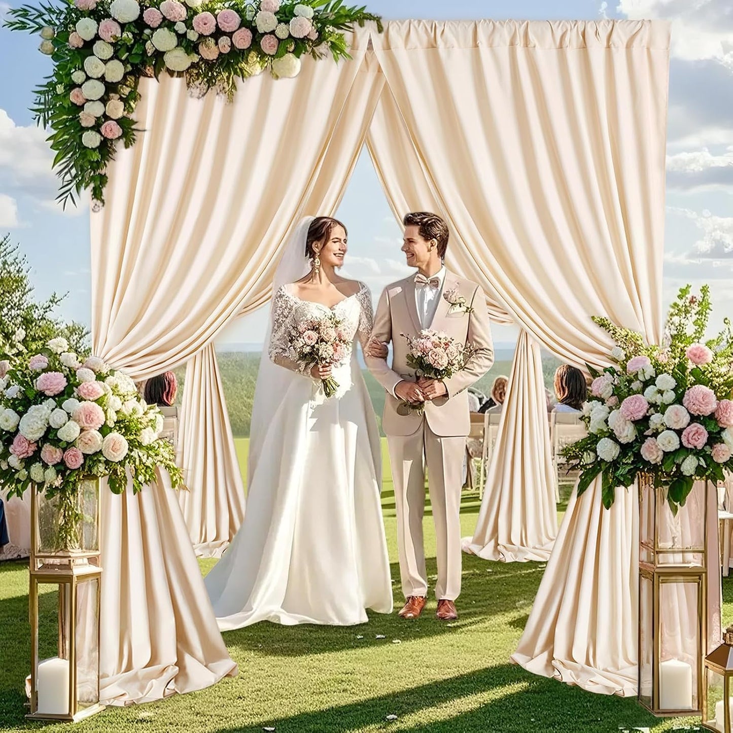 Ivory Backdrop Curtains 30ft x 10ft: Wedding Photo Backdrop Drapes - Polyester Background for Bridal Shower Party Stage Decoration