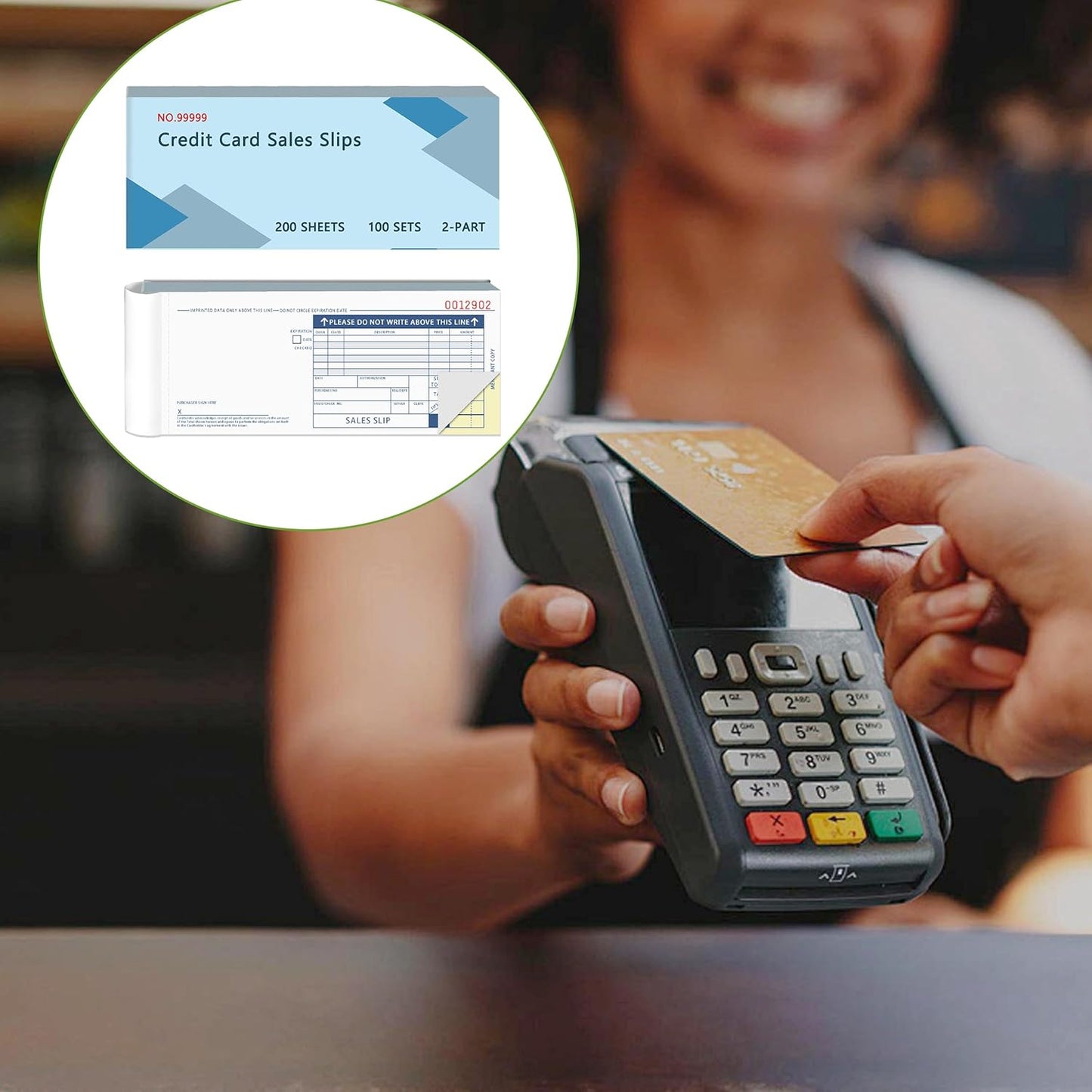 100 Sets Long Credit Card Sales Slips 7.9 * 3.3 inch Two-Part Carbonless Credit Card Receipt Book Credit Card Imprinter Sold as 1 Package for Office (100 Sets of 200 Sheet)(1)