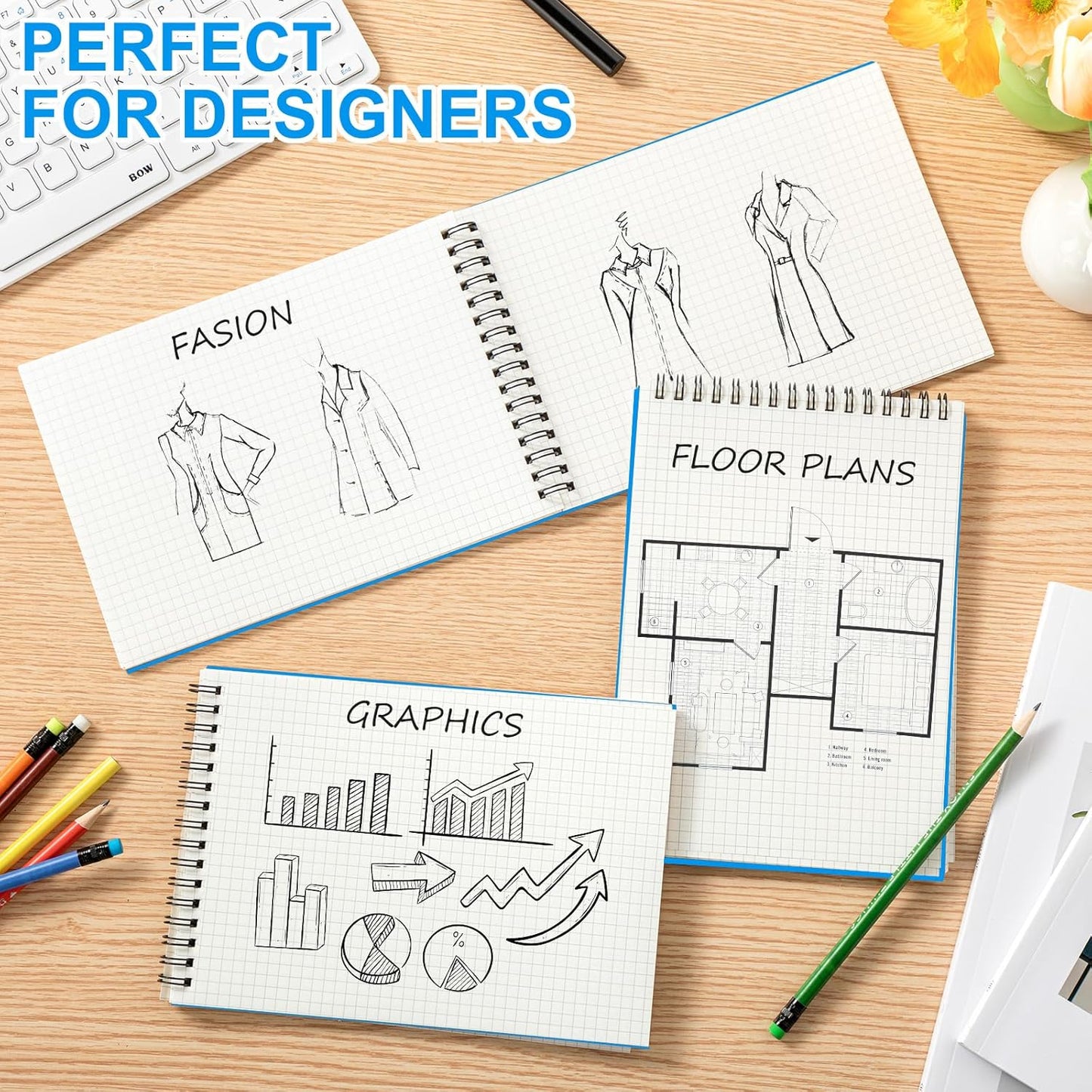 2 Pack Graph Paper Spiral Notepad A5 Top Wirebound Notepad Grid Notebook Steno Pads Memo Notebook Grid Paper 140 Pages for Writing Sketching Drawing Office Supplies (Light Blue)