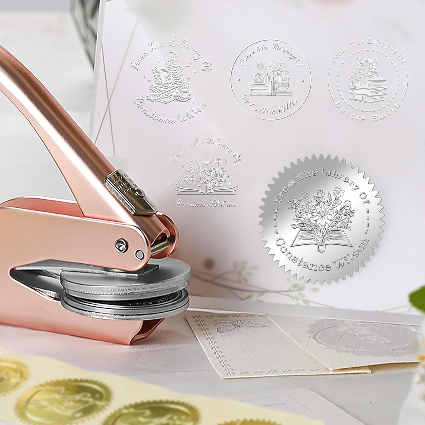 Book Embosser Custom Embosser Stamp with Your Name or Design Personalized Library Embosser Stamp Customized Books Business Cards Paper Documents Notebooks etc. (05)