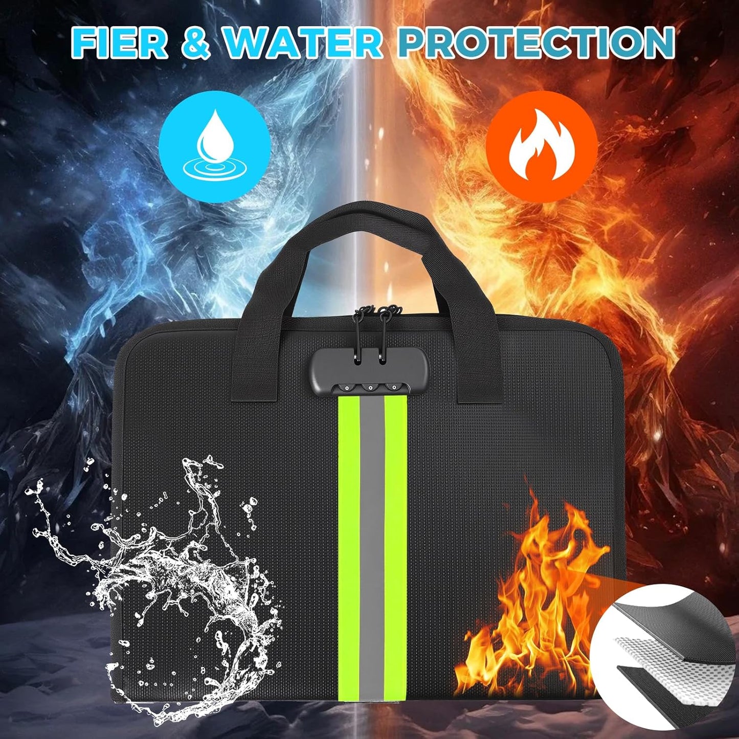 Accordion File Organizer with Combination Lock,Fireproof Expanding File Folder with Multi Pockets,13 Pockets Document Organizer with Handle & Labels,Portable Home Travel Safe Storage Letter A4 Files