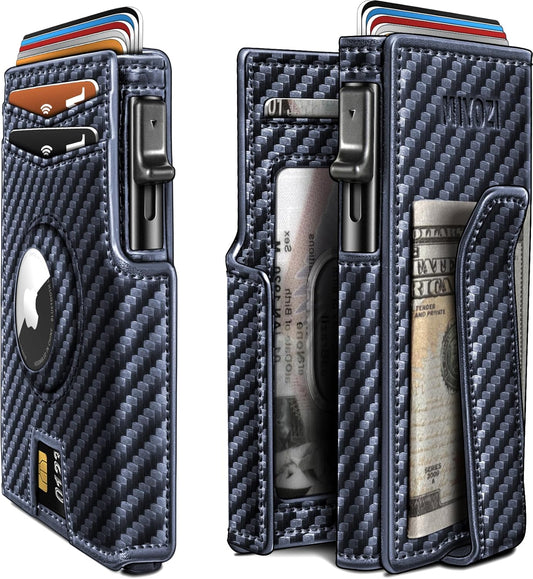 Airtag Wallet for Men,with Money Clip 10 Cards Metal Case Smart Slim Pop Up Credit Card Holder Flip with Magnetic Closure RFID Blocking wallet with Gift Box