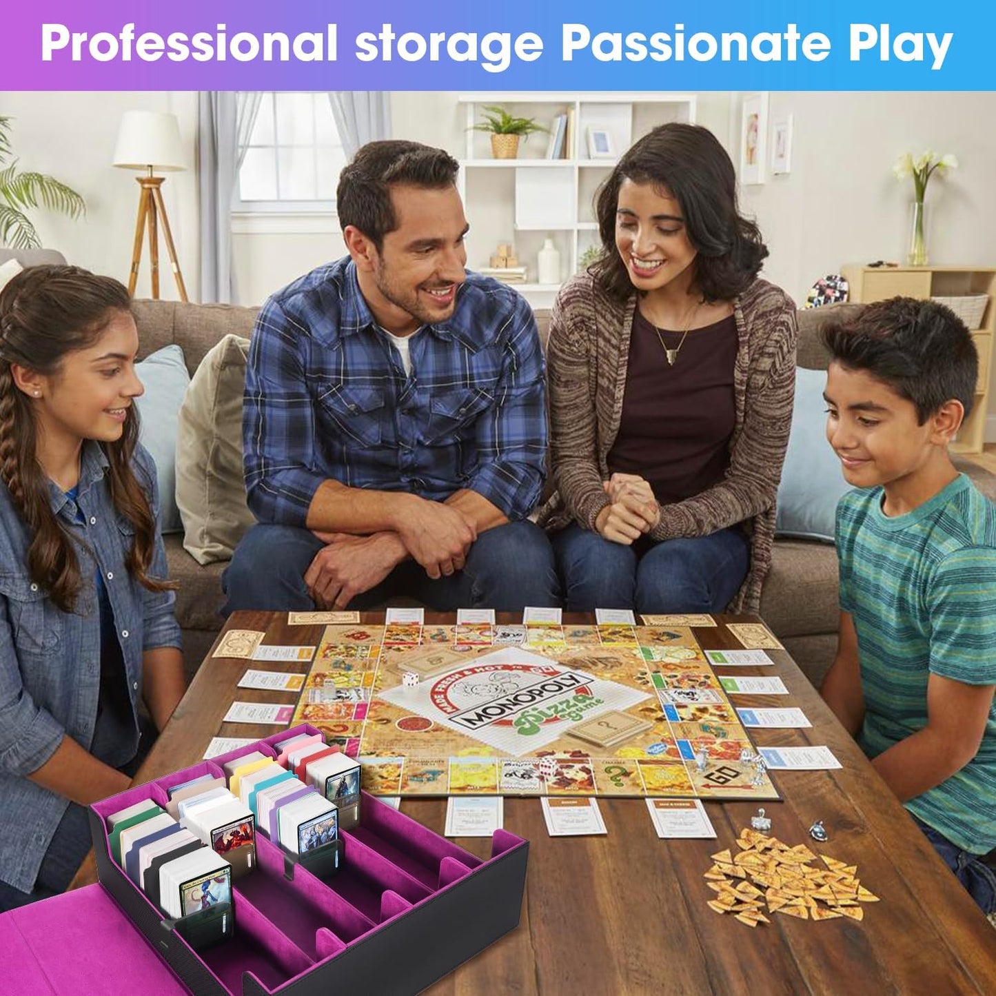 3000+Trading Card Storage Box, PU Leather Organizer Case With 24 Dividers, Magnetic Closure, 4 Supporters, For Game Sports Card,Purple