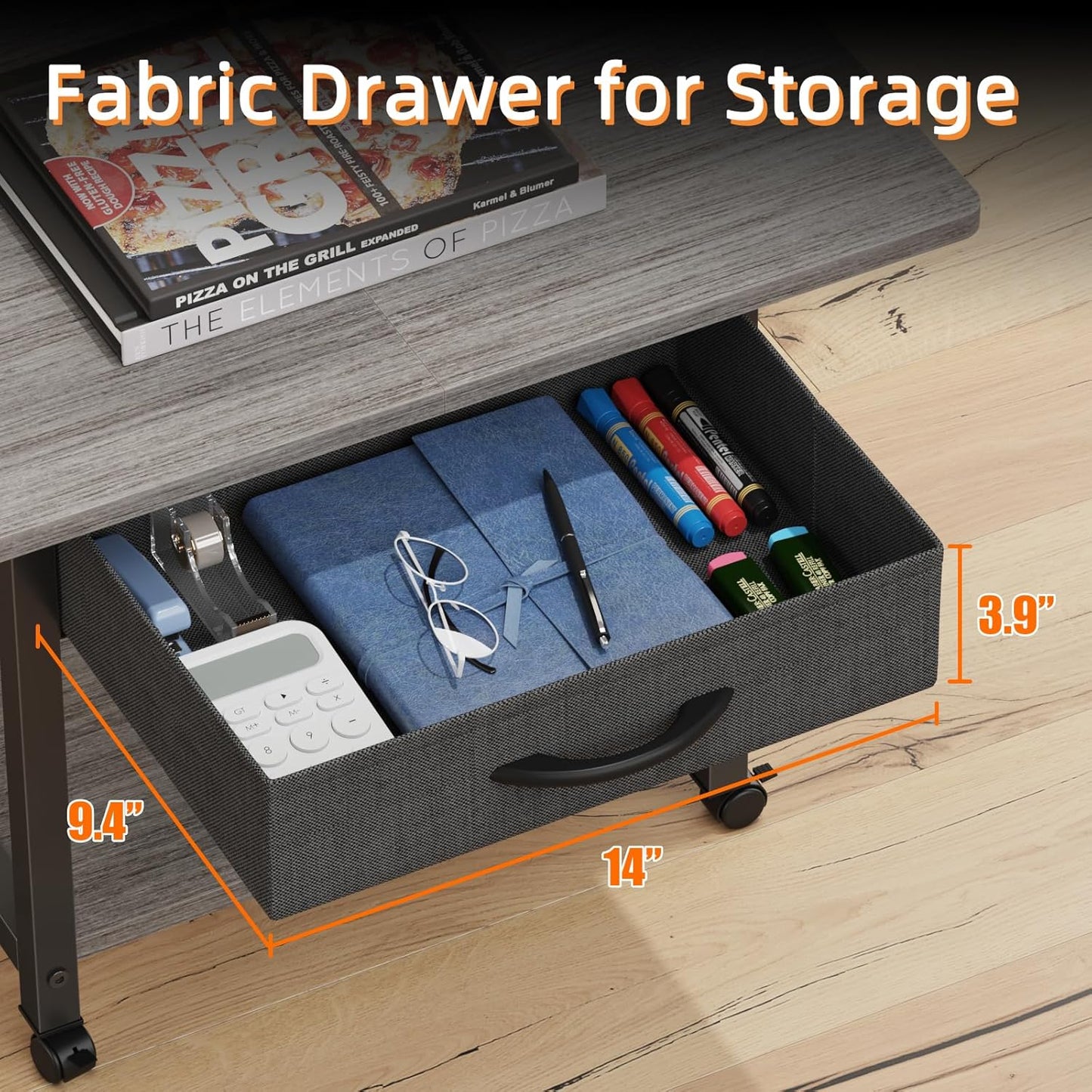 22"x15" Large Printer Stand with Storage Drawer, 2-Tier Under Desk Printer Table for Home Office, Printer Cart fit Fax Machine/3D Printer/Scanner(Gray)