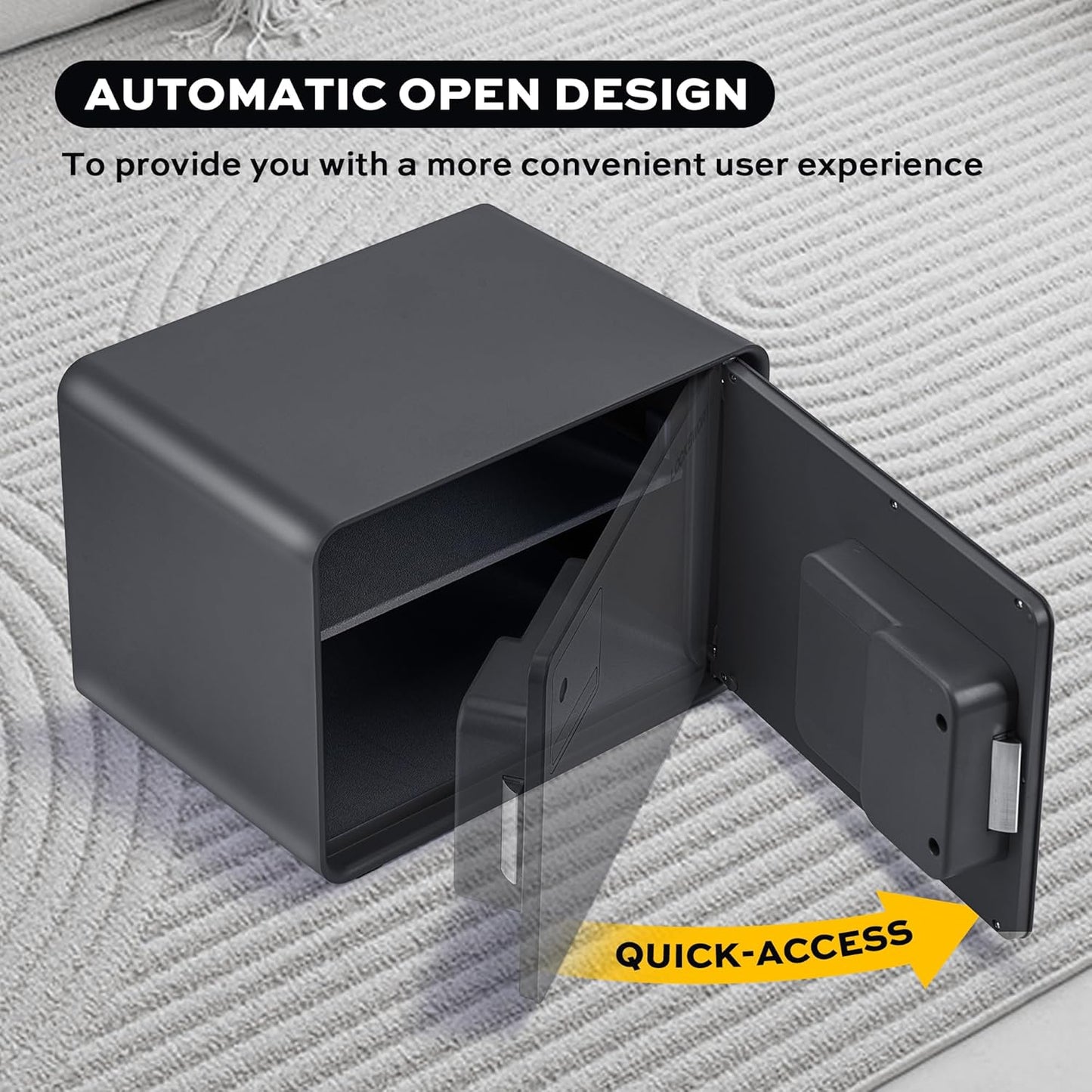 Biometric Safe for Home, 0.6 Cube Feet Auto-Open Fingerprint Safe with Touch Screen, Alarm System & Removable Shelf, Small Money Box for Cash, Jewelry, Documents, Home Office Use, Black