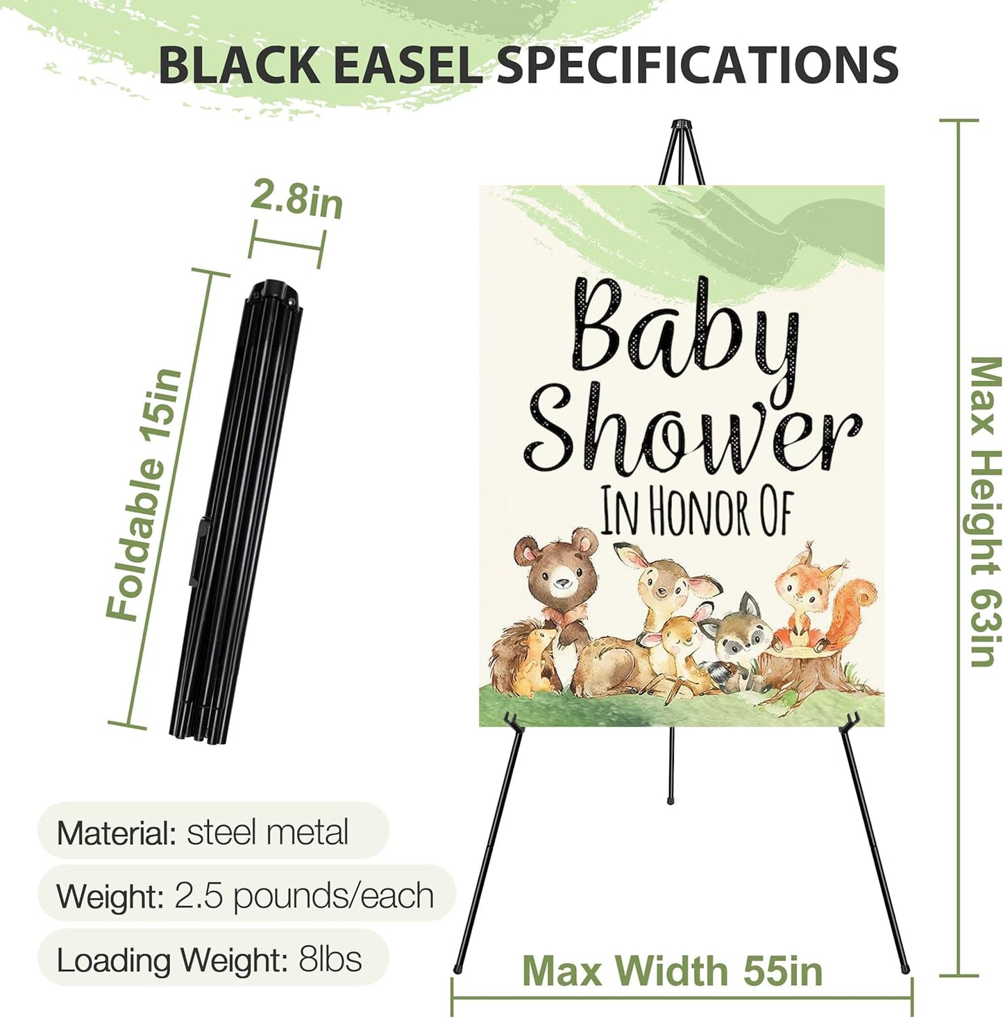 63" Display Easel Stand - 2Packs Art Easels for Wedding Sign Poster Stand Folding Floor Adjustable Metal Black Easel Instant Tripod Easel for Painting Wedding Welcome Sign Stand