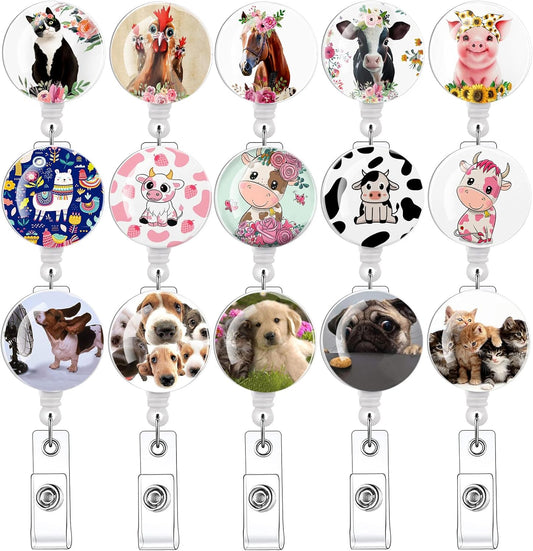 15 Pcs Funny Badge Reels Retractable Badge Holders,Id Badge Holder Retractable Clip,Cow Badge Reels