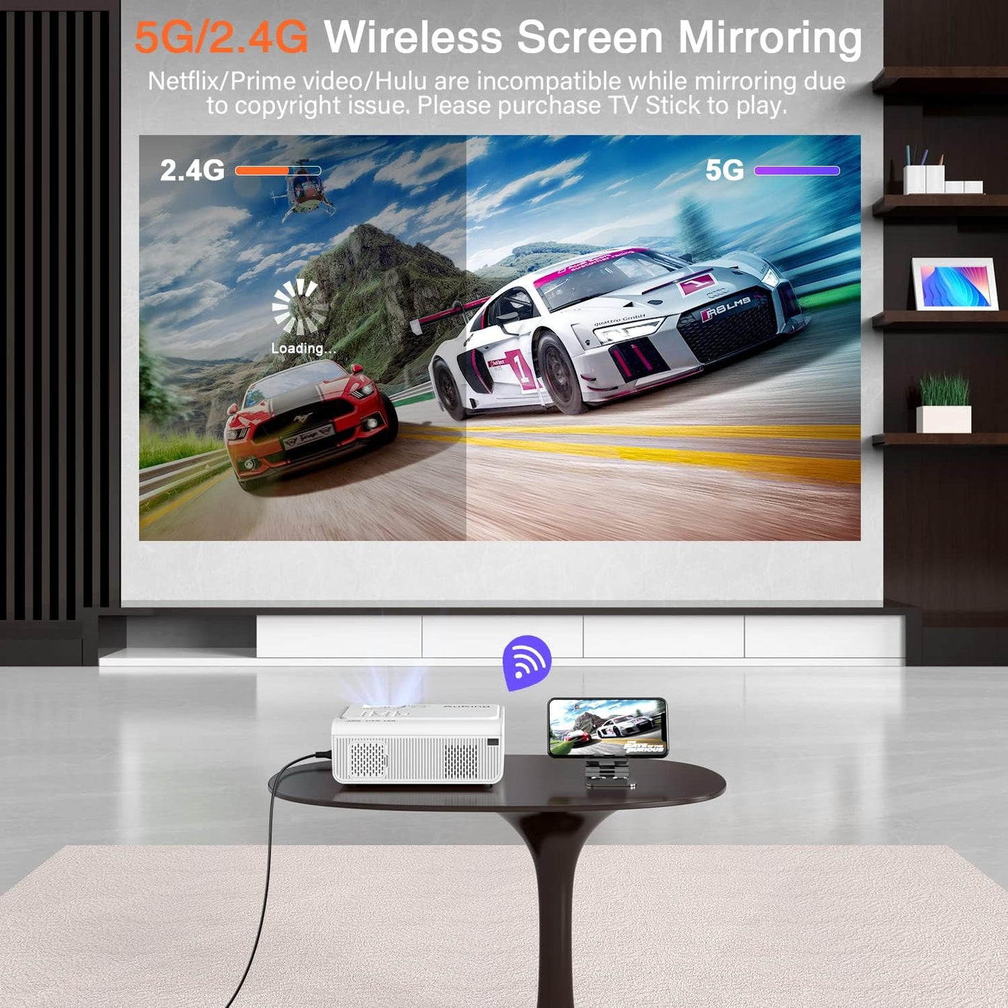 AuKing Projector, 2025 Upgraded 6D/4P-Keystone Projector, Full HD 1080P Home Theater Video Projector, Compatible with HDMI/USB/AV/Smartphone/TV Box/Laptop