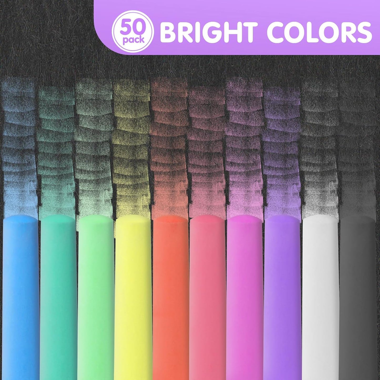 50 Pack Washable Sidewalk Chalks for Kids Non-Toxic Jumbo Chalk for Outdoor Art Play, Colored Chalk for Painting on Chalkboard, Blackboard and Playground (Purple)