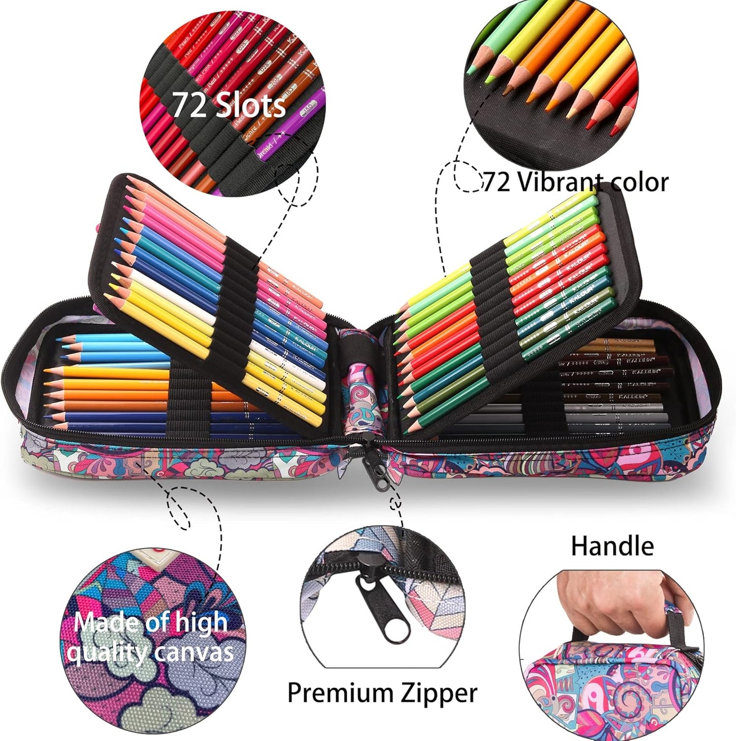 KALOUR 72 Colored Pencils for Adult Coloring Book,With Coloring Book,Zipper Slot Pencil Case,with Sharpener,Soft Core,7 Metallic Color,Ideal for Layering Blending,for Artists Beginners Kids(Pink)