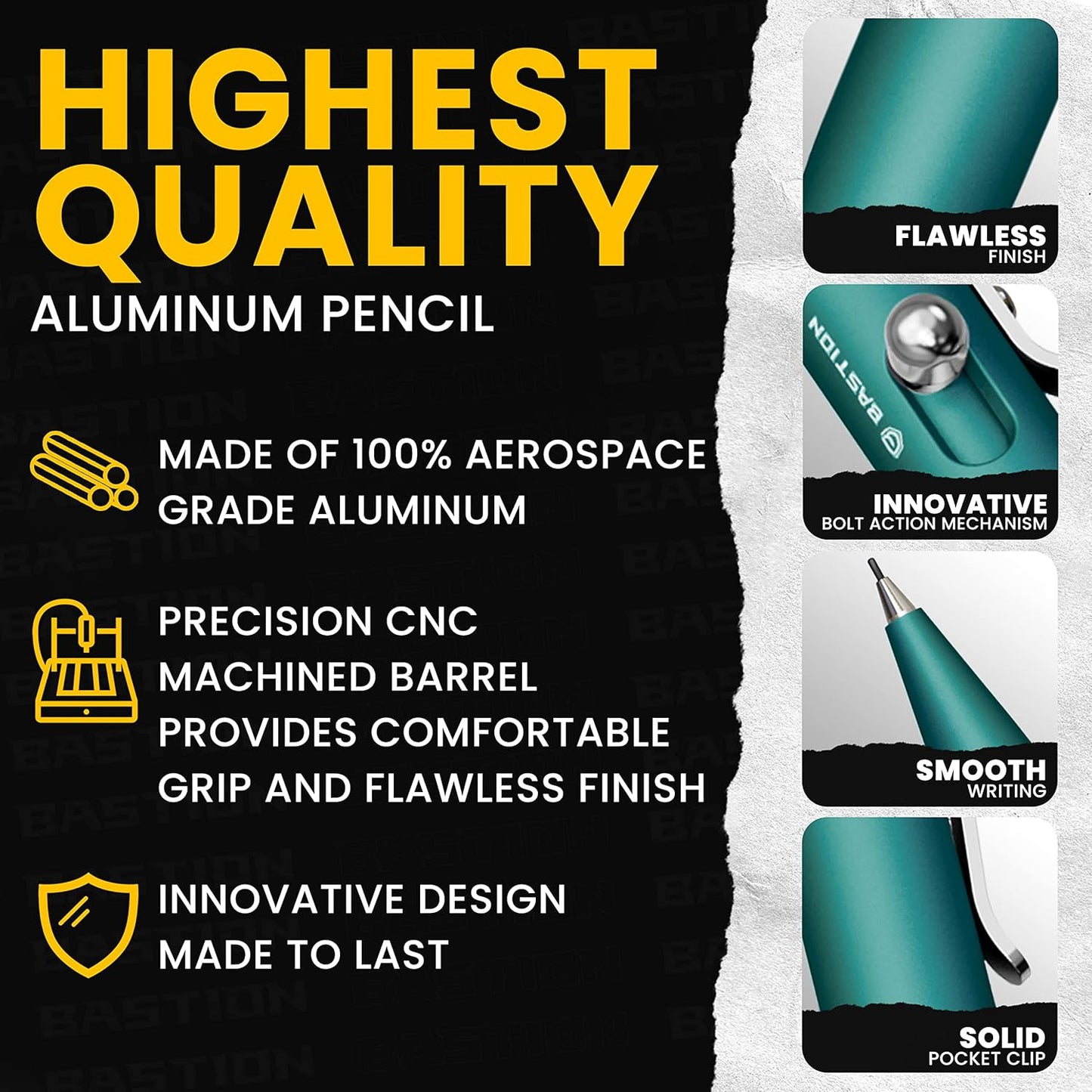 Bastion Mechanical Pencil with Medium Point Refillable Leads - Premium Aluminum Bolt Action Gift Case Metal For Architecture, Drawing, Sketching 20 x 0.7mm Lead Refills, (PENCL-BLTACN-ALTFB)