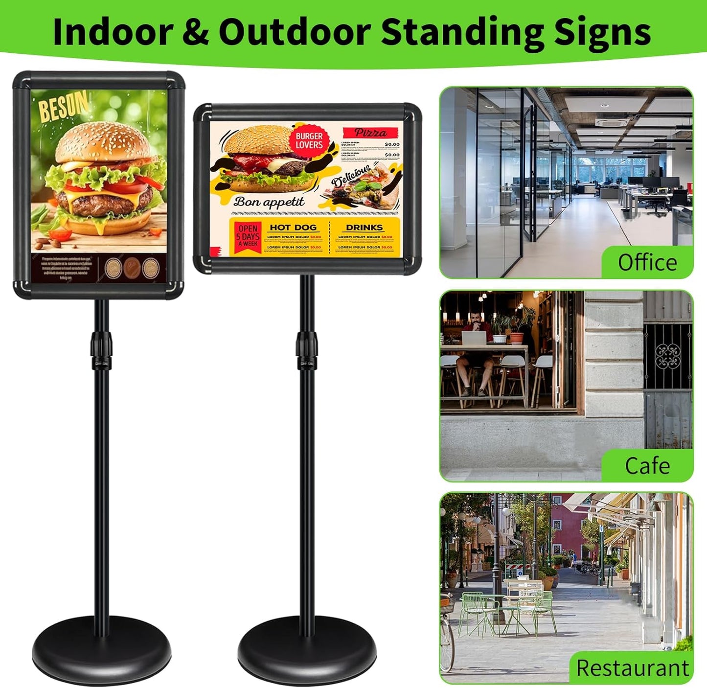 Adjustable Pedestal Sign Holder Stand 11x17Inch, Floor Standing Poster Sign Stand, Aluminum Frame for Vertical/Horizontal View Sign Stand,Outdoor/Indoor Standing Sign Holders(Black,Round)