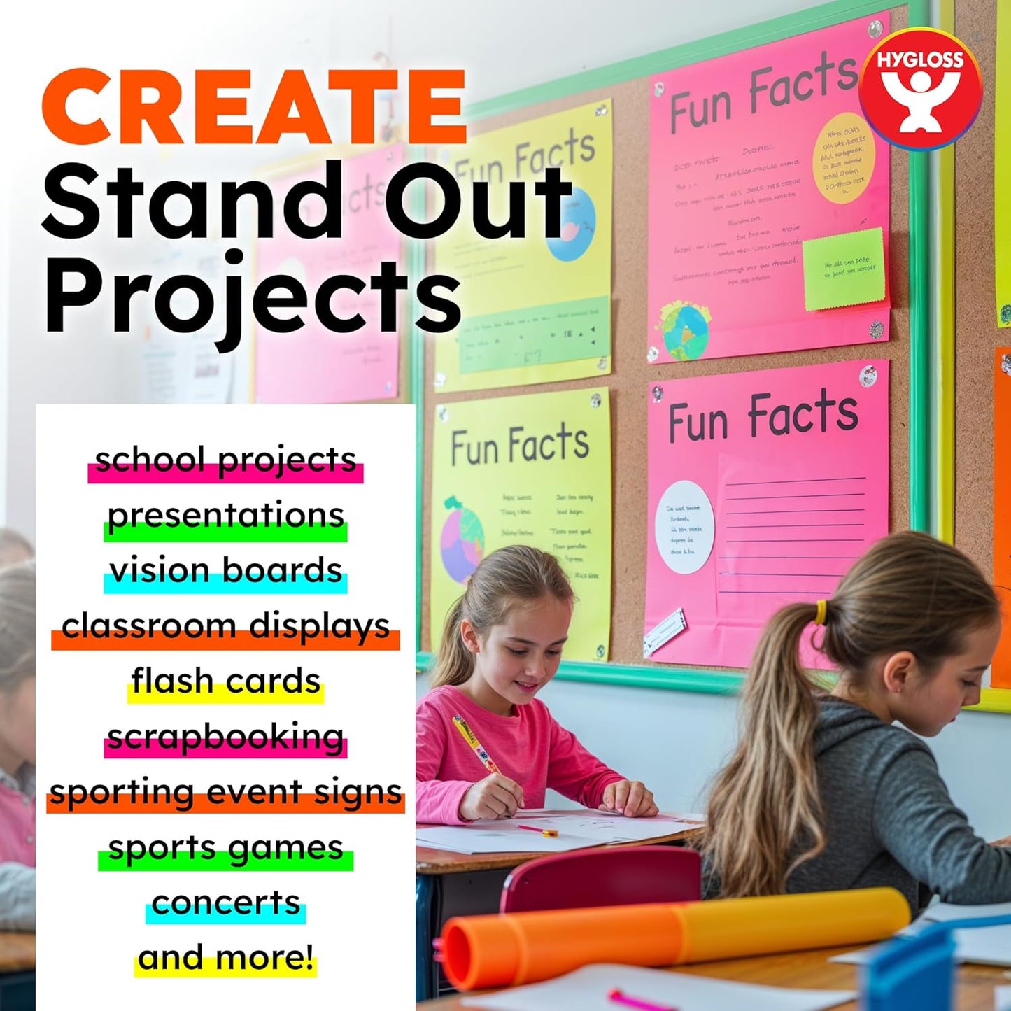 Hygloss Large Poster Board 22x28 - 50 Assorted Neon Color Poster Boards Bulk Pack - 10 Pt. Thickness Colored Poster Board Paper for Projects, Signs, Displays, Crafts - Posterboard Multipack 22" x 28"