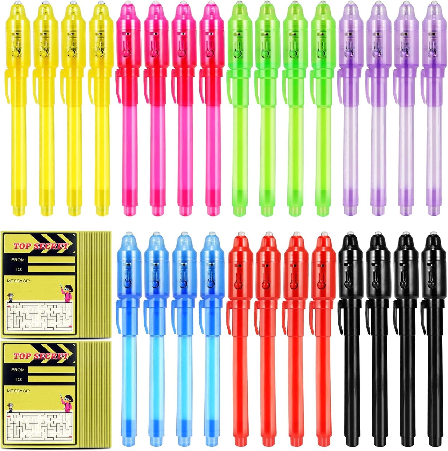 28 Pcs Invisible Ink Pens with UV light for kids, Word Search & Maze Activities Cards Included, Education & Party Favors, End of School Year Gift, Birthday,Halloween, Christmas, Goodie bag stuffers