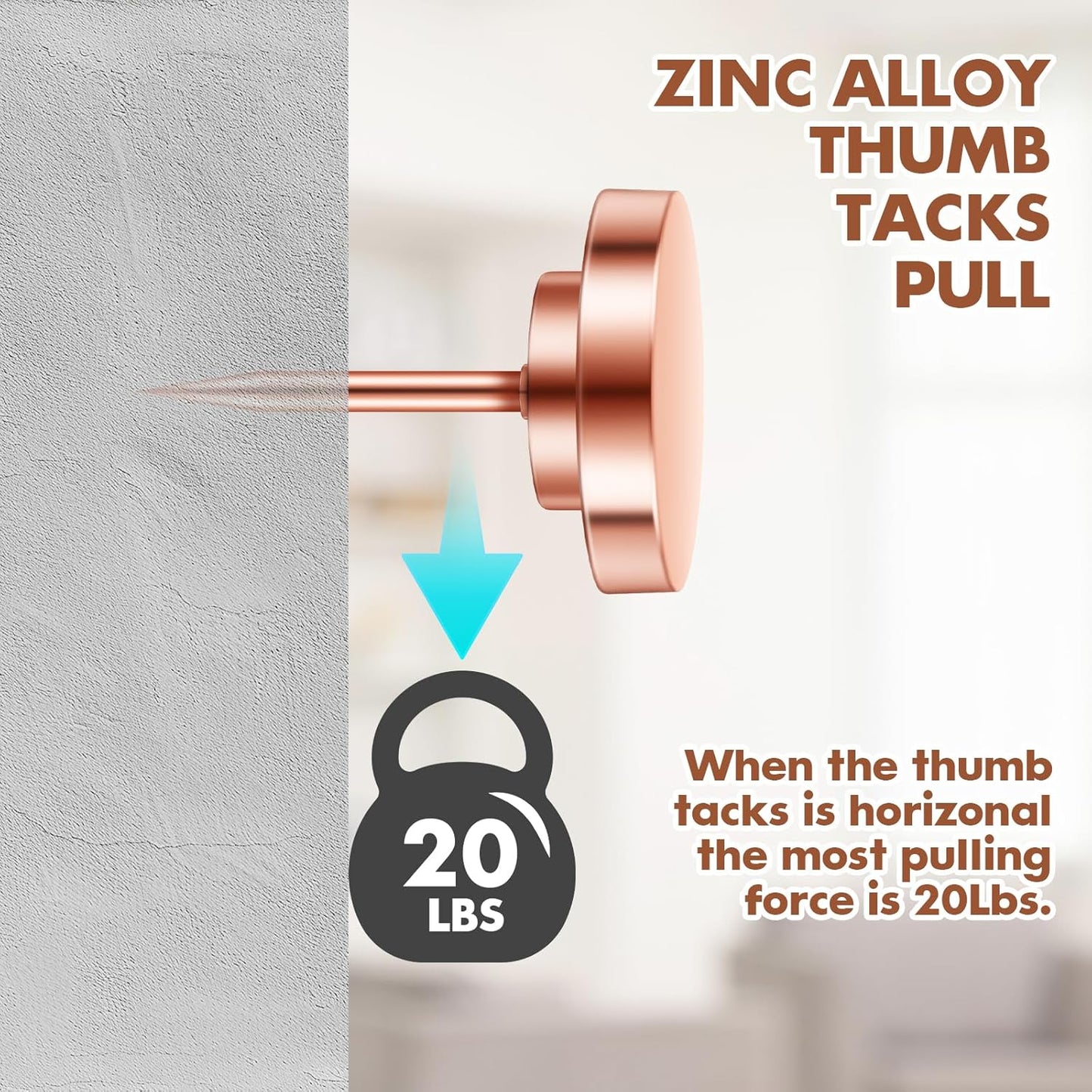 30 Pieces Rose Gold Thumb Tacks, Rose Gold Push Pins, Metal Push Pins for Wall, Wall Tacks, Wall Pins, Push Pins for Bulletin Board, Picture Hanging Nails, Picture Hanging Hooks