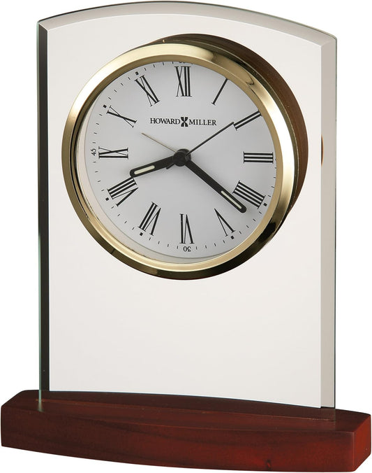 Howard Miller Marcus Table Clock – Decorative Tabletop Clock with Modern Alarm & Quartz Movement, Silent Ticking, Wooden Base & Roman Numeral Design for Home, Office, Kitchen & Table Decor