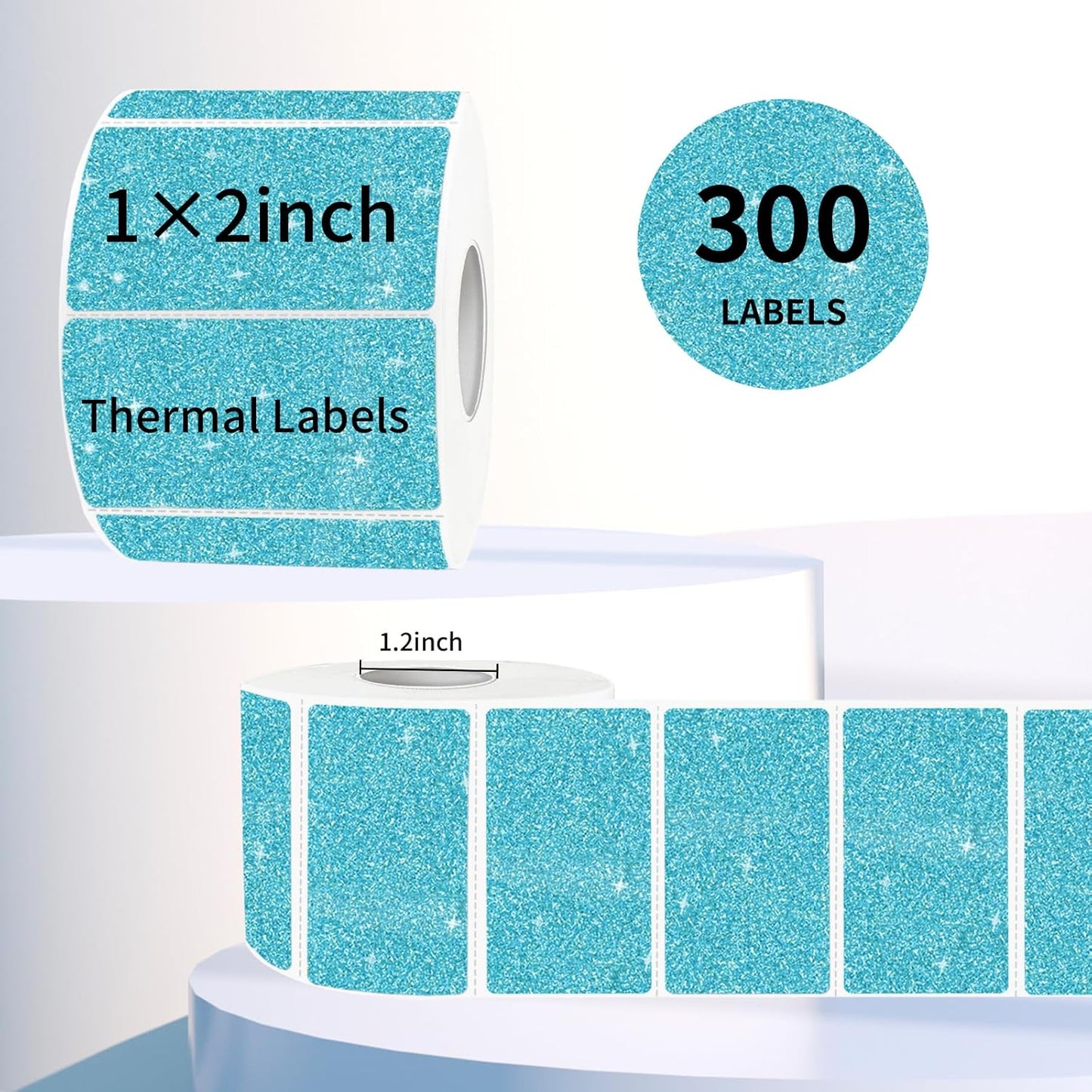 2"x1" Holographic Thermal Labels Stickers, Glitter Direct Thermal Printer Labels, Waterproof Self-Adhesive Address Shipping Label Stickers, 300 Sheet/ 1 Roll, Holographic Shiny Blue