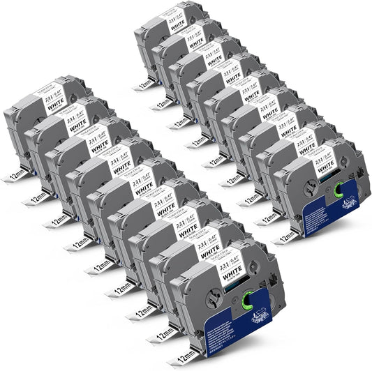 20-Pack 12mm 0.47 Laminated White Tape Tz231 Compatible for Brother Tze-231 P Touch Tze Tz Label Tape Refills Tze231 for PTH110 PTD220 PTD210 PTH103W PTD400 PT1280 PT1290 PT2040 Label Maker