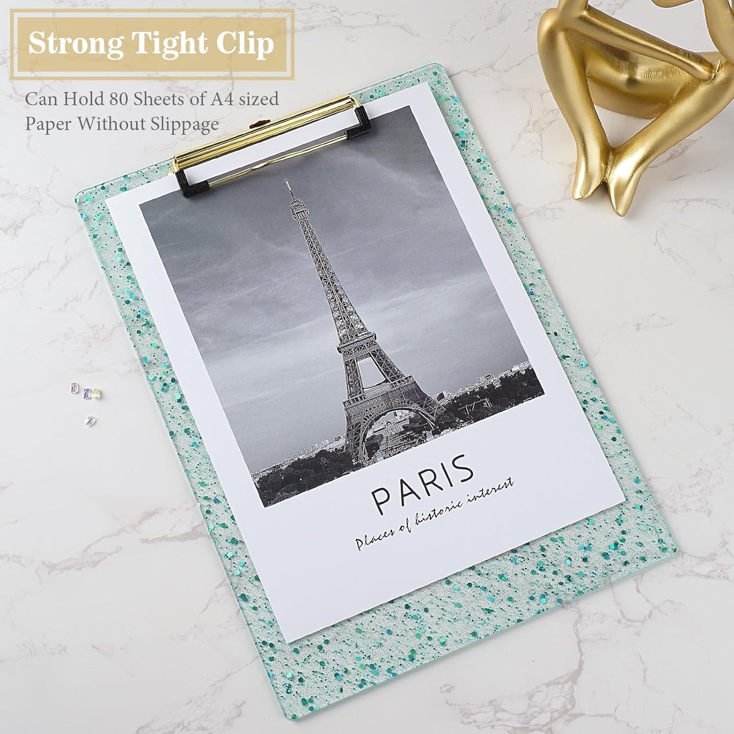 Hongri Plastic Acrylic Glitter Clipboard, 8.5x11" Stardard Letter A4 Size Clipboards for Classroom, Taecher, Women.Cute Confetti Clip Board, Office Supplies, School Supplies.